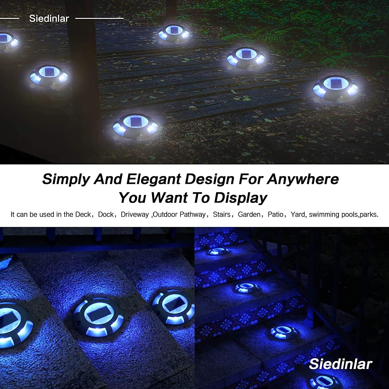 Siedinlar Solar Deck Lights Solar Lights Outdoor Blue LED Light Waterproof Garden Decor for Garden Driveway Pathway (4 Pack) image number 6