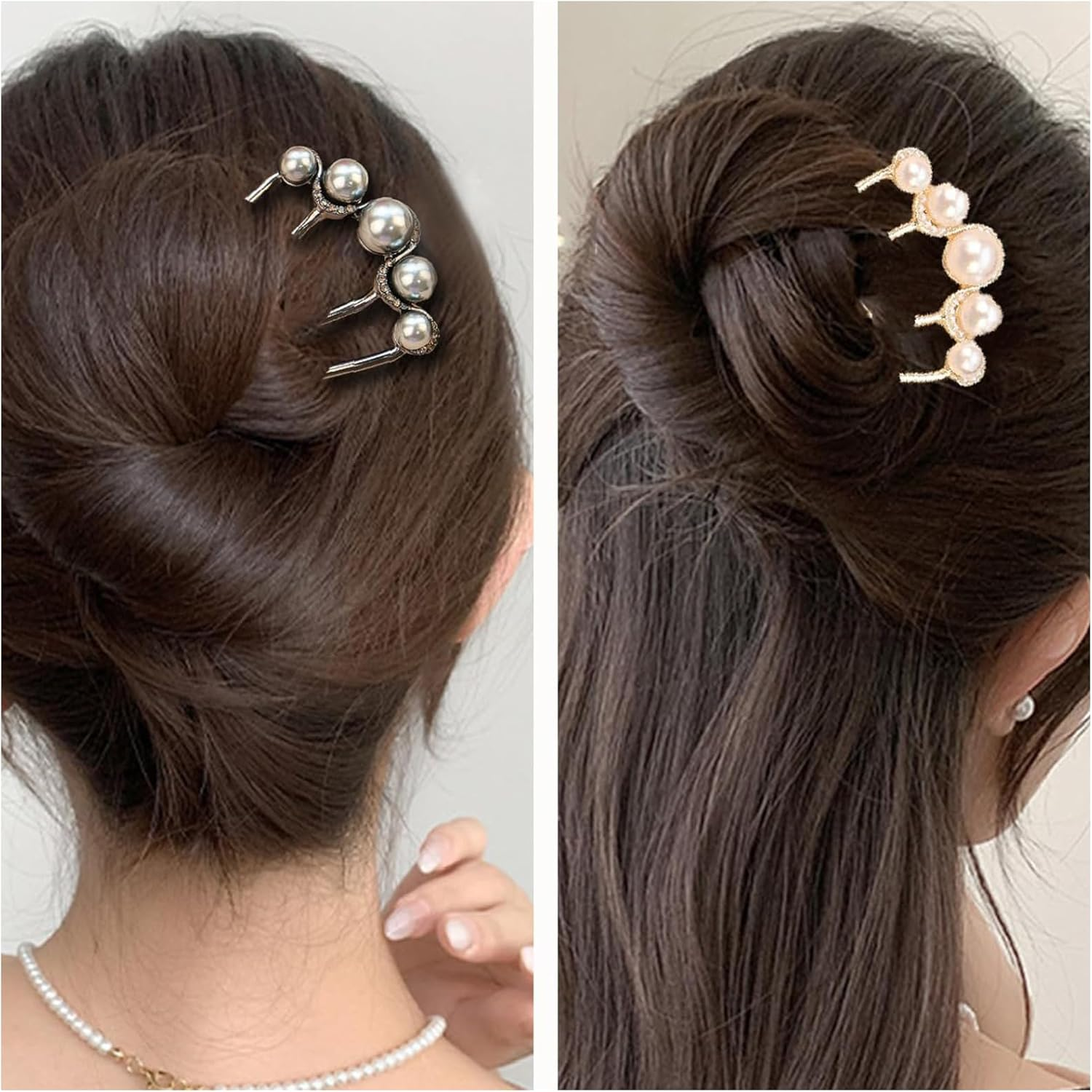 Kinretixia Pack of 2 Pearl Hair Pins in U Shape, Side Comb for Bridal Hair, Metal Hairpin, Vintage Hair Fork Clips for Women, Ideal for Weddings and Parties image number 1