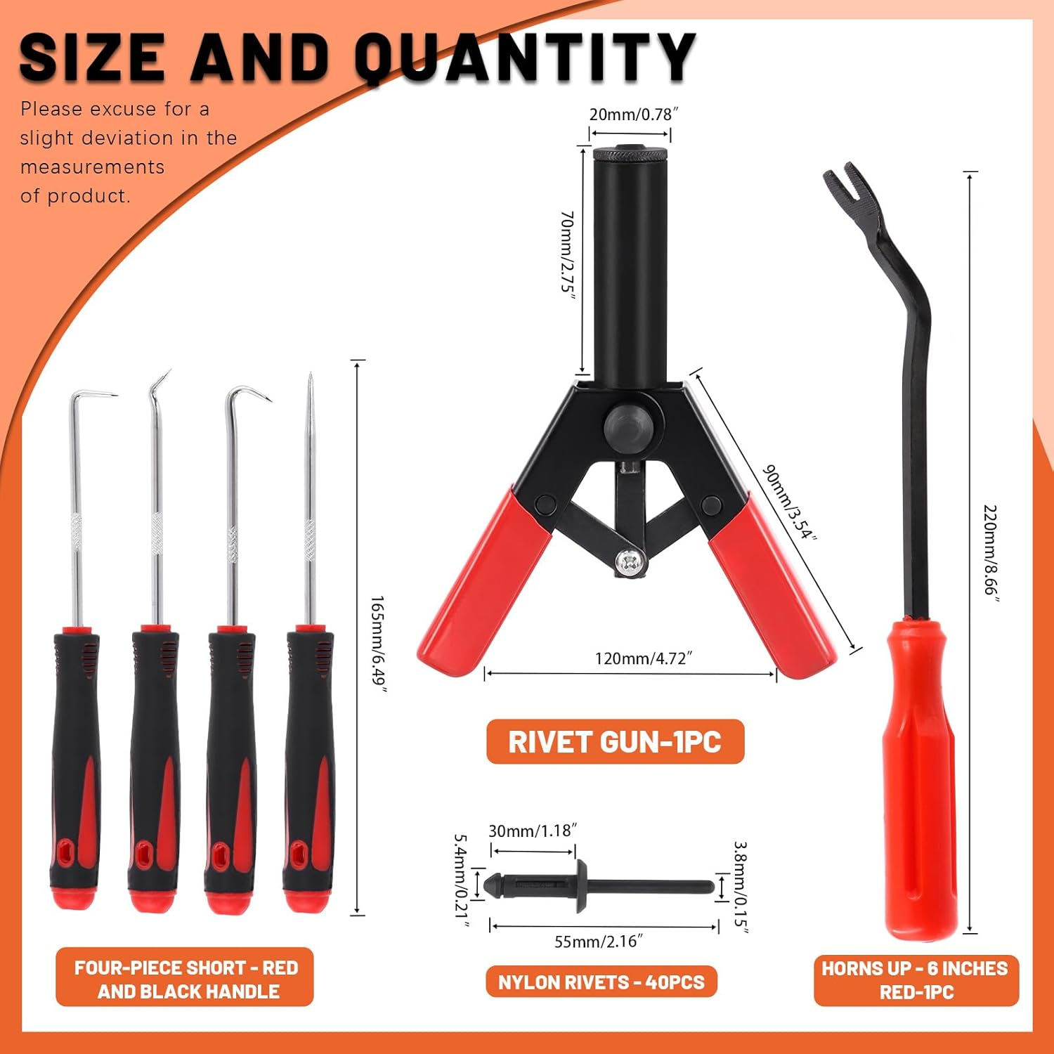 Tanstic 47 Pcs Plastic Rivet Guns Set, Includes 40 Pcs Black Nylon Blind Rivets, Hand Riveter, Bra Removal Tool, Precision Hook Set with Storage Case for Cars image number 4