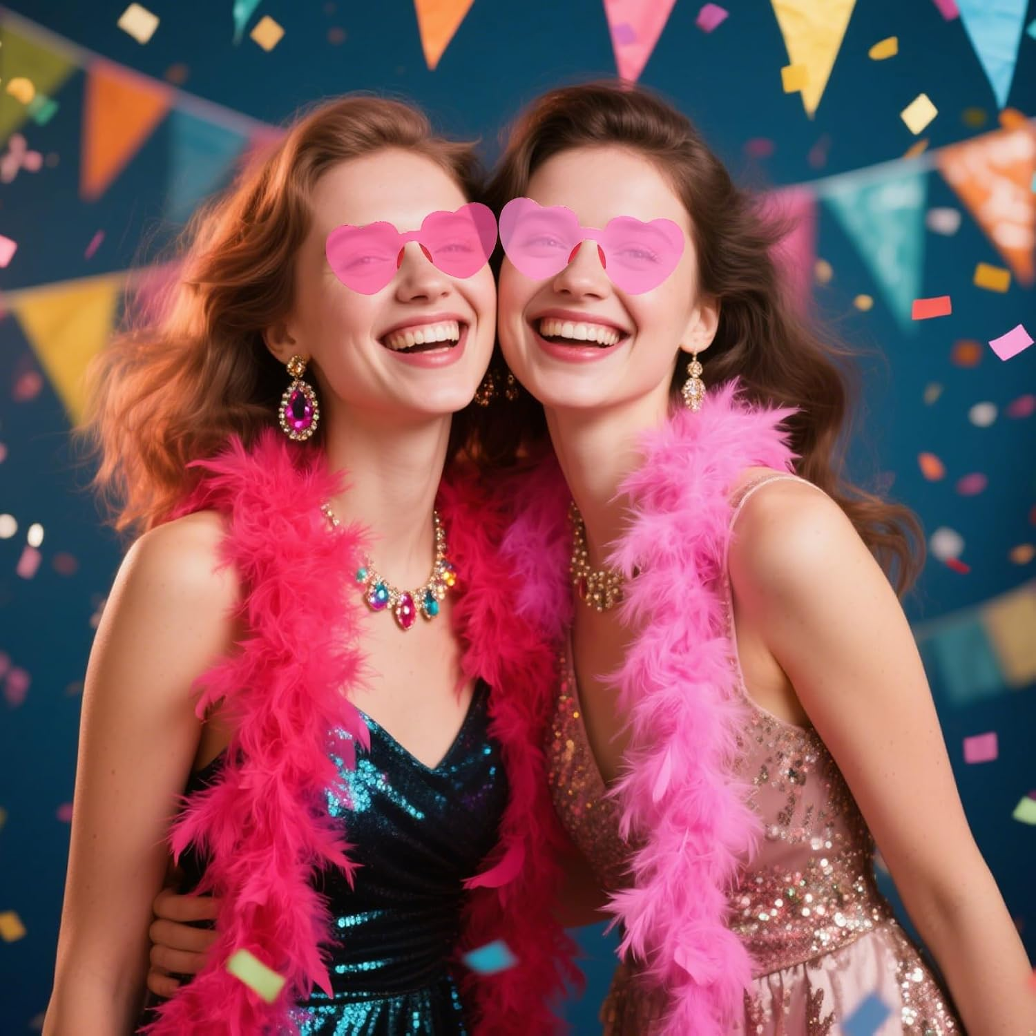5 Ft 14Pcs Feather Boas and 14Pcs Heart Sunglasses Set Artificial Fluffy Boas Party Bulk for Women Bachelorette Party