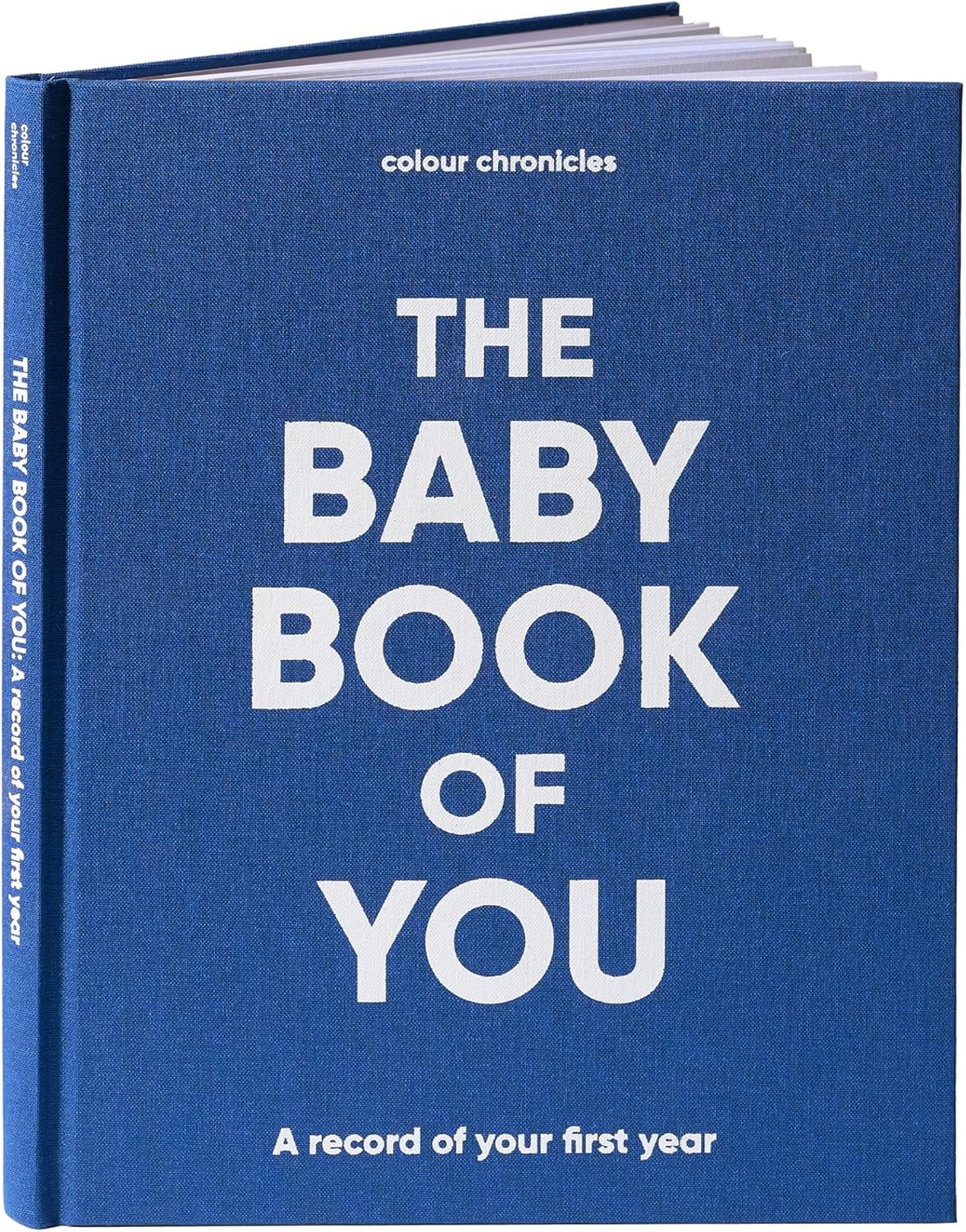 Baby Memory Book | Capture the Joy of the First Year in This Forever Keepsake | Unique Gift for Expecting Parents | 8" X 10&rdquo; Scrapbook | 96 Pages | Cloth Covered Hardback Baby Memory Journal &ndash; Blue