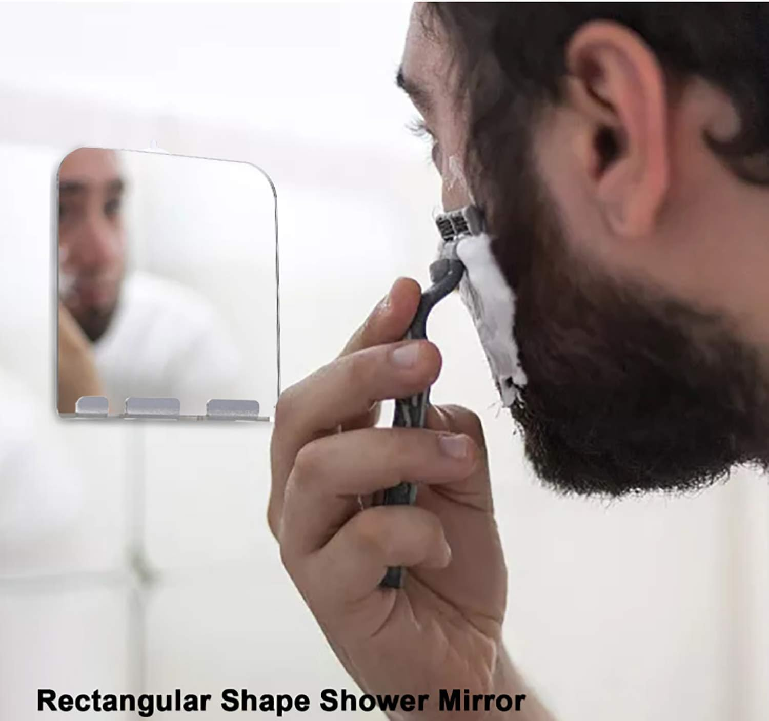 Shower Mirror Travel Mirror Unbreakable Portable Shaving Mirror, Hanging Razor Toothbrush, Square image number 5