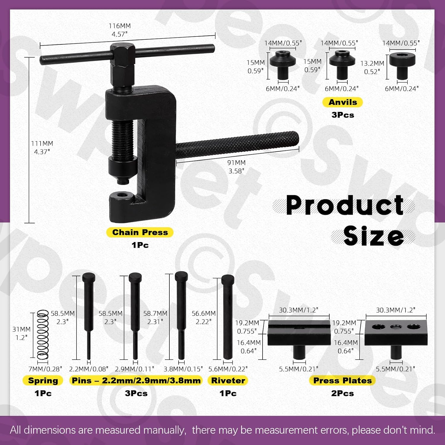 Swpeet 13Pcs Motorcycle Chain Breaker with Carrying Case Assortment Kit, Chain Cutter and Riveter Chain Removal Tool Chain for Motorcycle, Bike, ATV image number 1