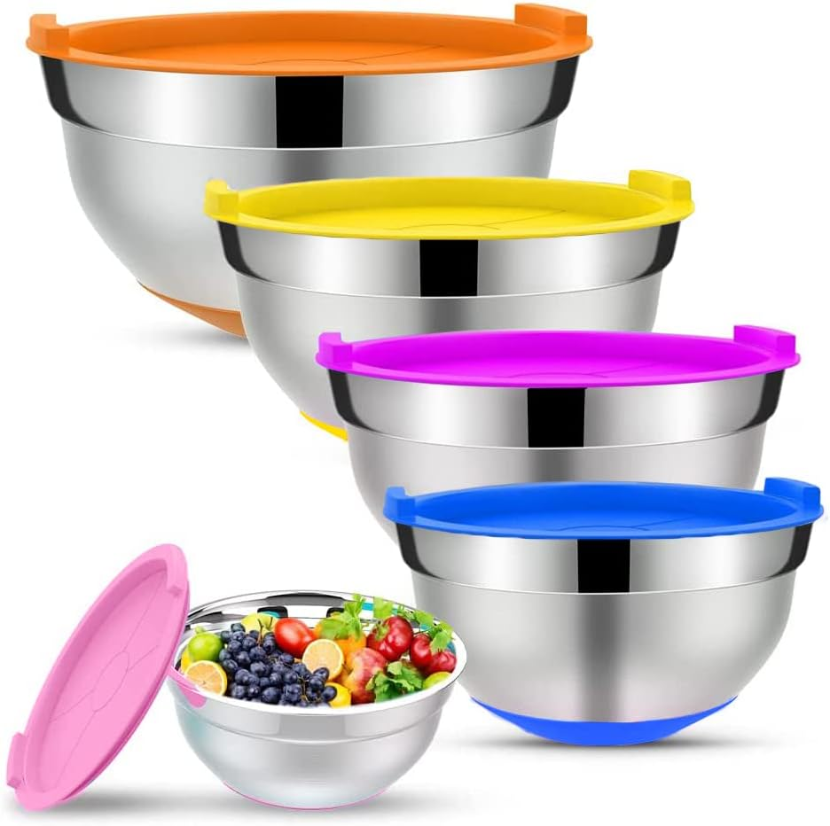 Mixing Bowls with Airtight Lids, 5-PCS Stainless Steel Bowls Set, Non-Slip Bottoms, Size 1.23/1.76/2.2/3/3.6QT, Great for Mixing, Baking and Serving image number 5