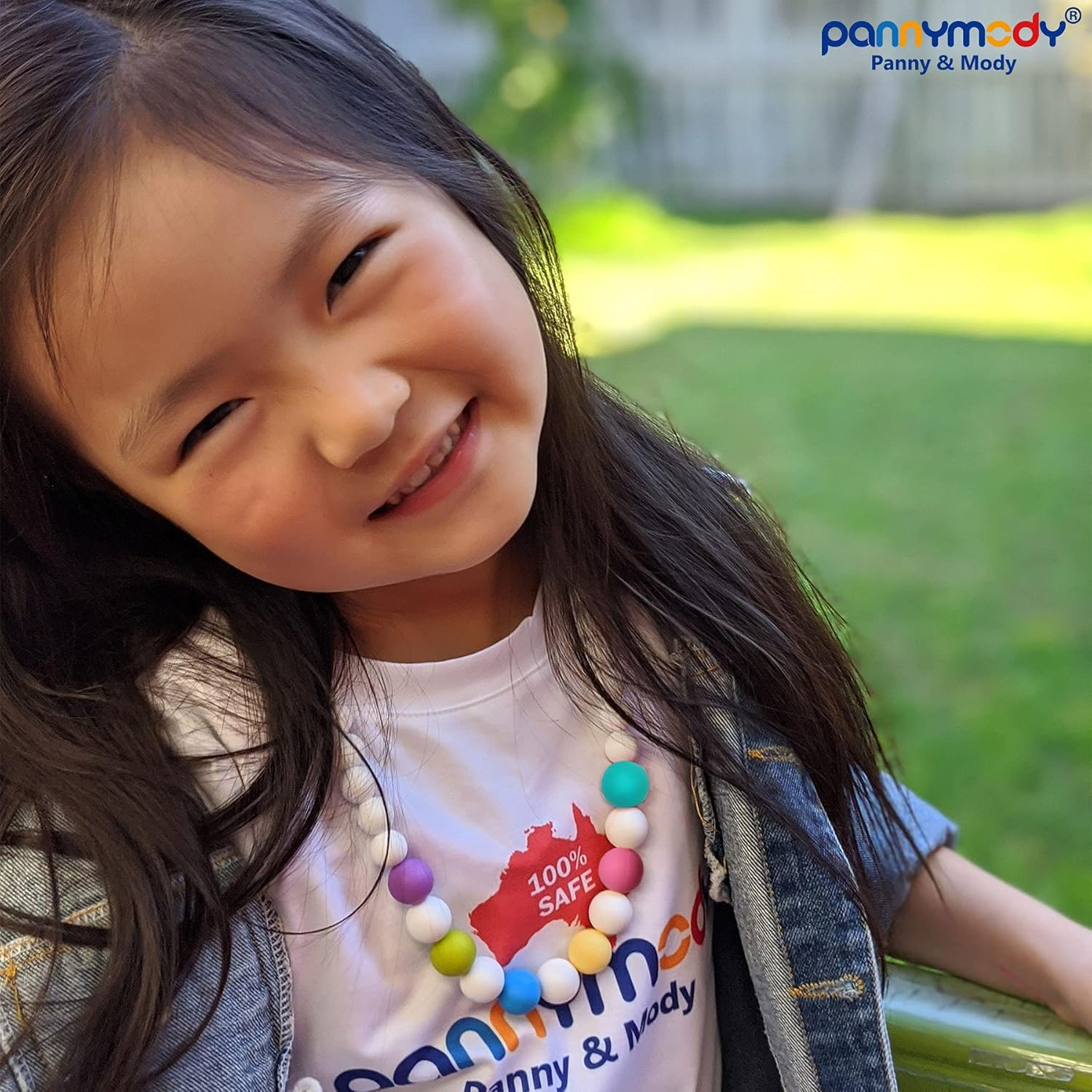 Panny & Mody Sensory Chew Necklace for Boys and Girls, Silicone Chewy Fidget Stim Toy Jewellery for Kids with Autism ADHD SPD, Oral Motor, Teething Biting Fidgeting for Special Needs (Rainbow White) image number 4