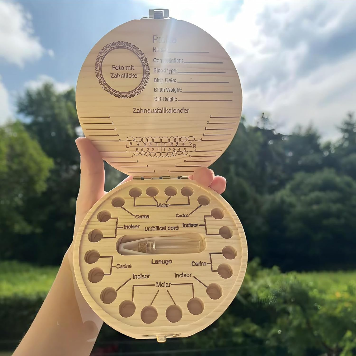 ZHIGOU Tooth Fairy Tooth Holder Umbilical Cord Keepsake Box,Cute Baby Teeth Keepsake Box with Tweezer and Fetal Hair Container,Girls Wooden Tooth Fairy Box Baby Teeth Box image number 6