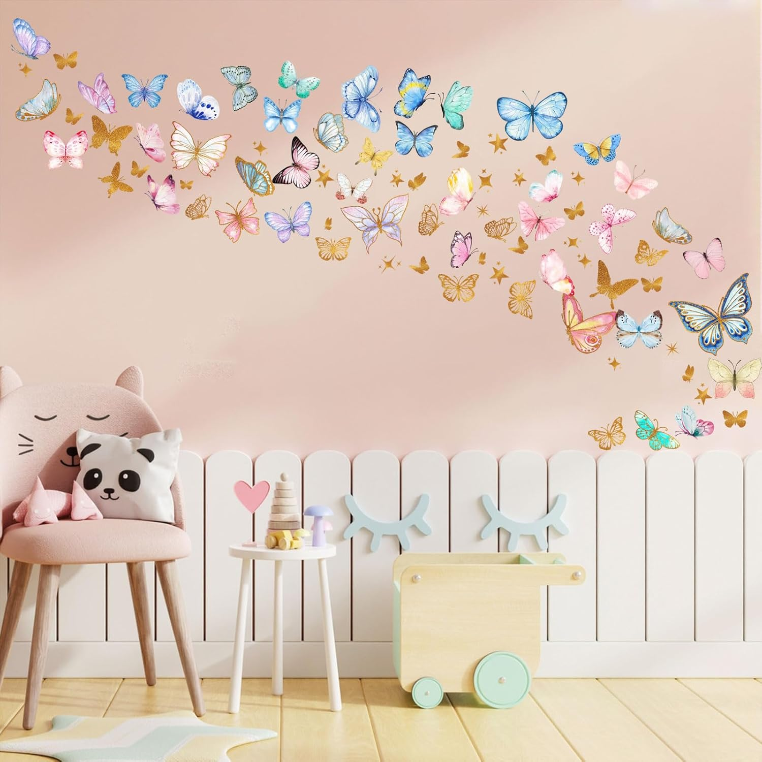 Glow in the Dark Butterfly Wall Decals，Glowing Luminous Butterfly Wall Stickers Colorful Removable Self-Adhesive Butterfly Decals for Girls Bedroom Kids Baby Nursery Living Room Decoration - Blue image number 3