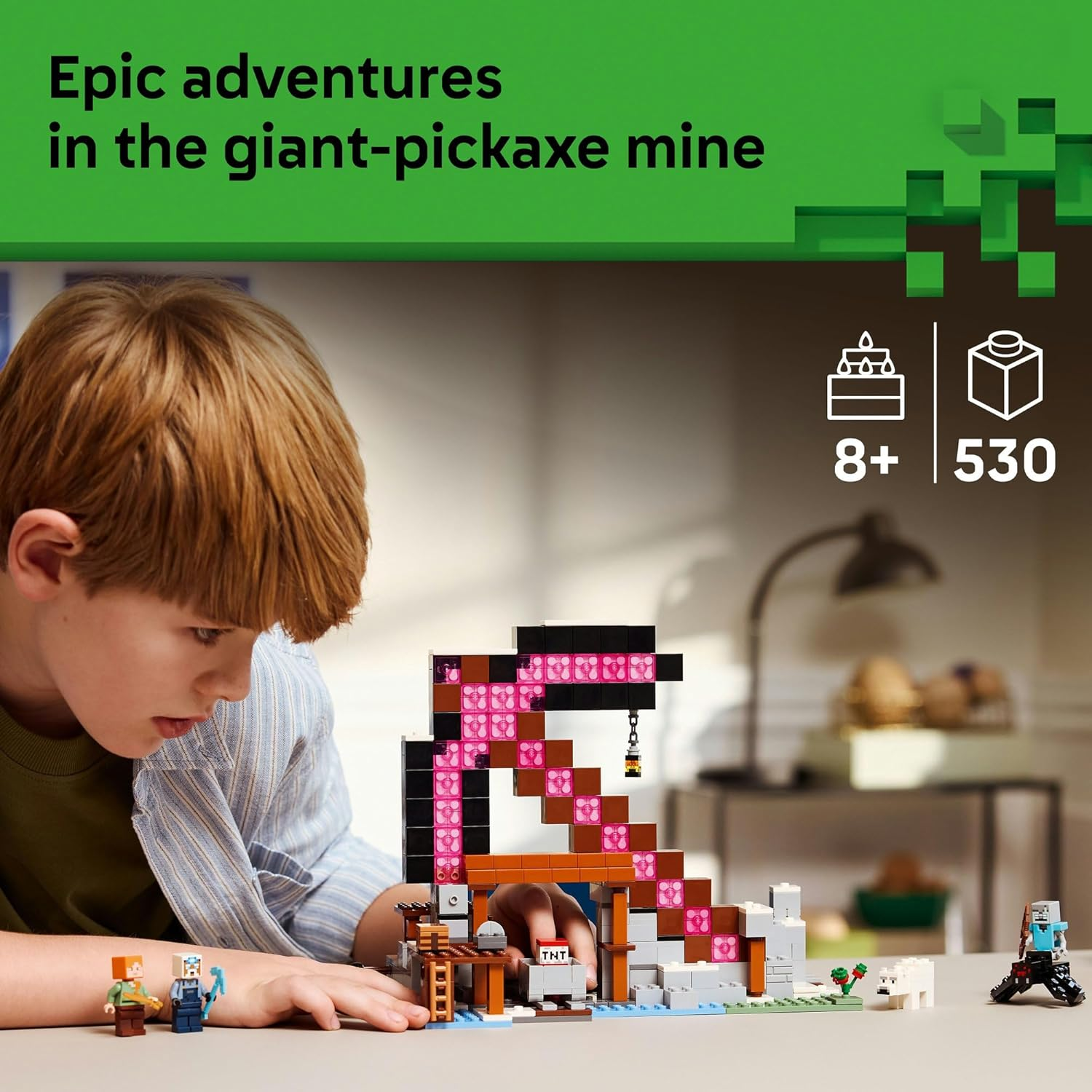 LEGO&reg; Minecraft&reg; the Pickaxe Mine 21277 Gamer-Room Decor,Construction Gaming Toys for Kids,Fun Video Game Collectible with Axe and Figures,Interactive Building Toy for Boys and Girls Aged 8 and Over image number 6