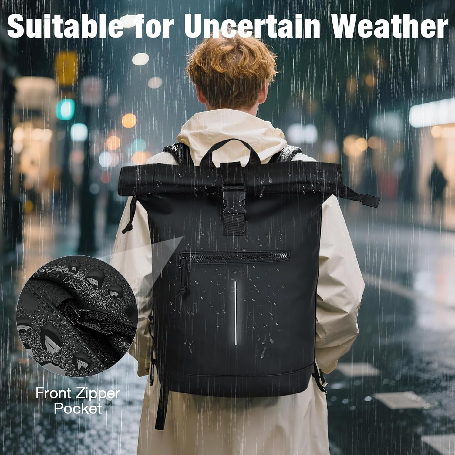 Lekebobor Rolltop Backpack Laptop Backpack Womens Mens 17 Inch Waterproof Backpack Dry Bag Roll Top Rucksack for Hiking Cycling Business Travel image number 5