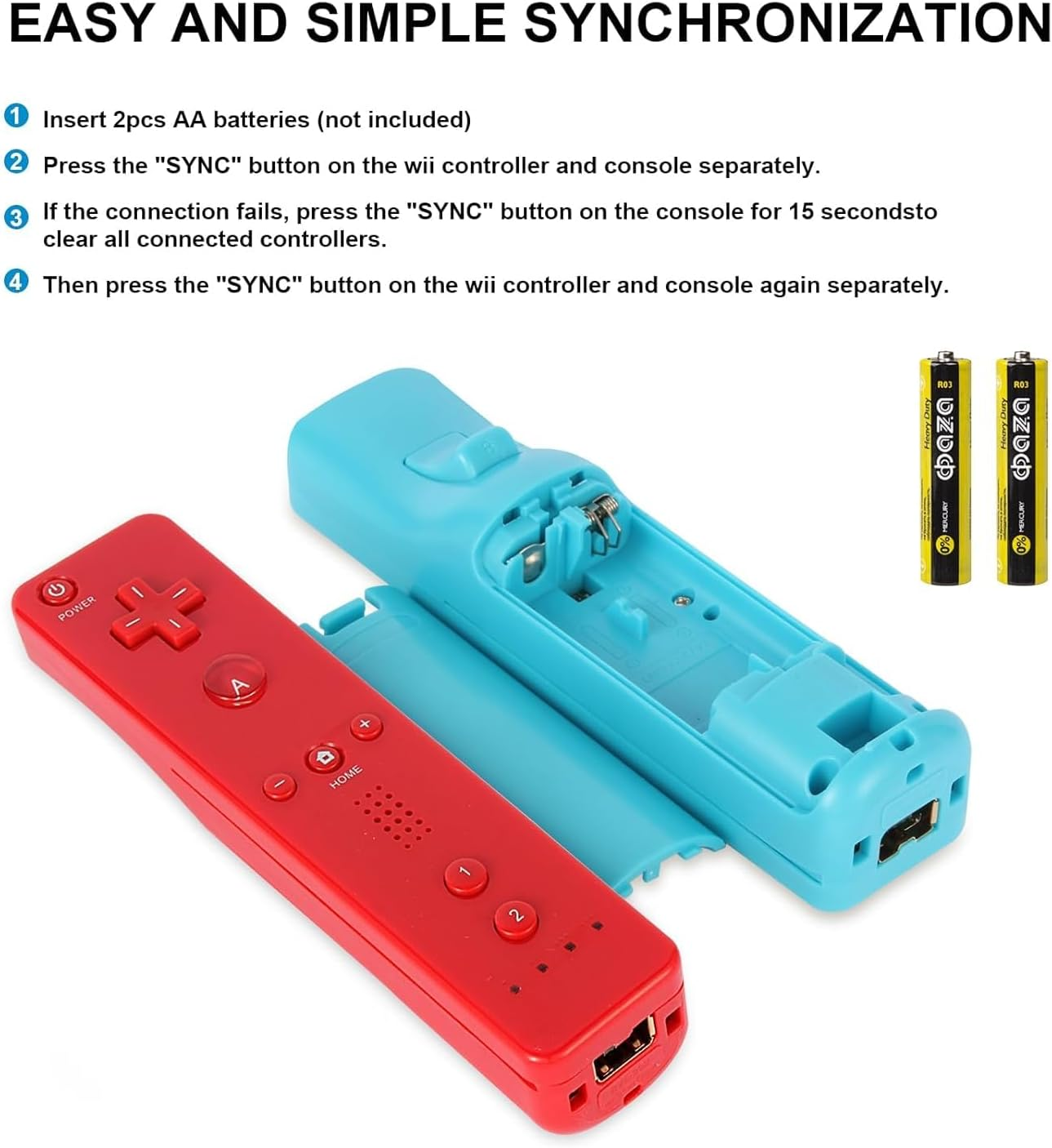 2 Pack Remote Controller with Motion plus for Wii/Wii U, 2 in 1 Remote with Nunchuck Controller Compatible with Wii Wii U Console (Red & Blue) image number 3