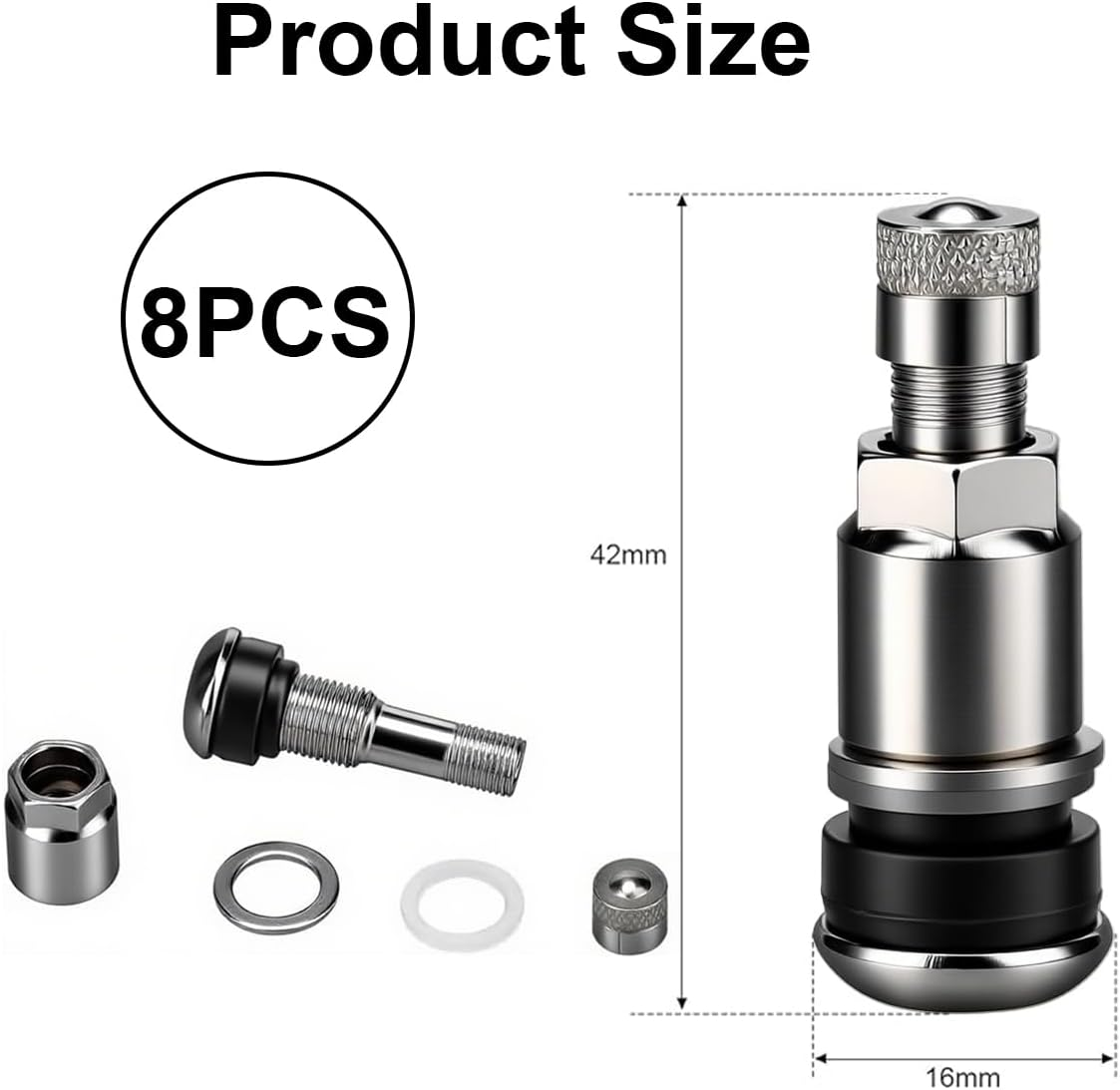 Ruayia Universal Tyre Valve, 8 Pieces, Car Valve, Key, Metal Valves for Aluminium Rims, Car Tyre Valves, Air Valves, Steel Valves, Wheel Valves, Tyre Valves, Pack of 8 image number 6