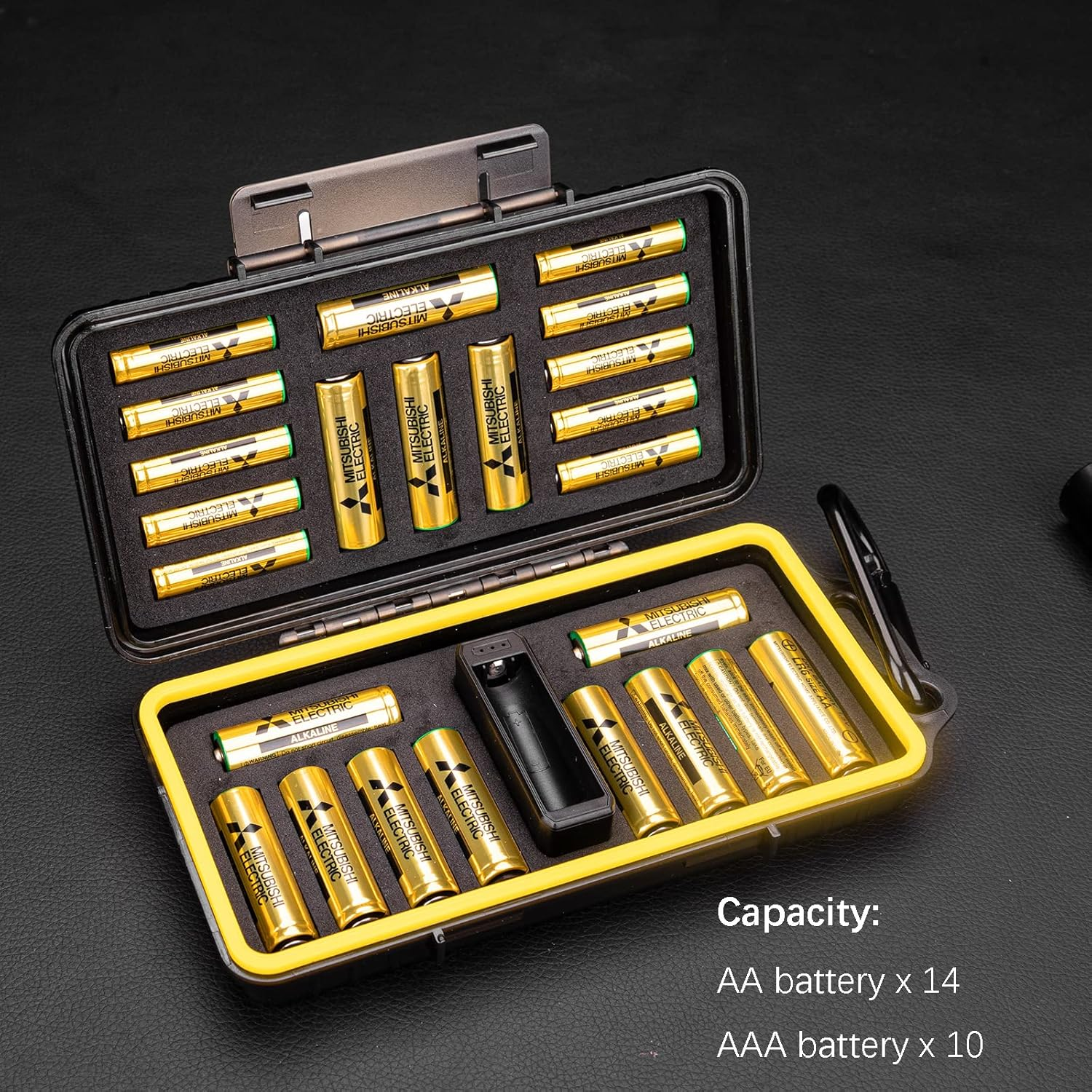 24 Slots AA AAA Battery Storage Case with Battery Tester Functions for 14Pcs AA Batteries + 10Pcs AAA Batteries, Water-Resistant Anti-Shock Protector, with Carabiner X 1 image number 3