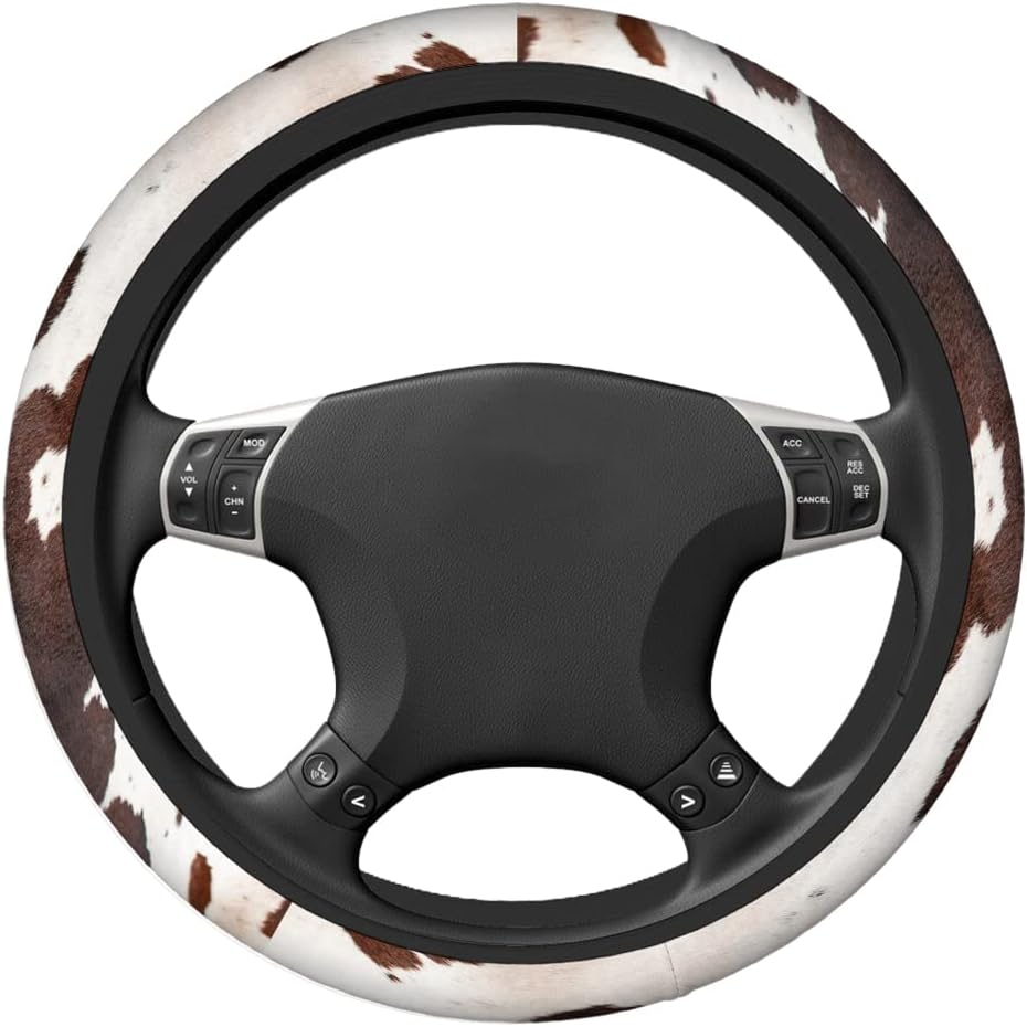 Swono Cow Skin Universal Neoprene Steering Wheel Cover Australian Cow Skin Brown 15 Inch Steering Wheel Covers, Printed Steering Wheel Elastic Protection for Women and Girls - Easter Eggs image number 6