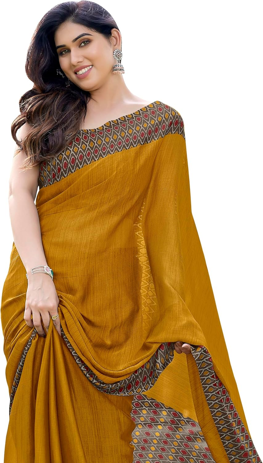 MIRCHI FASHION Women'S Stylish Chiffon Contrast Border-Pallu Printed Saree with Blouse Piece