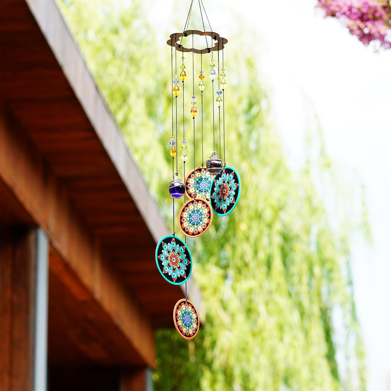 YU FENG Metal Flower Wind Chimes 23.5" Outdoors Window Garden Hanging Windchimes for Outside image number 3