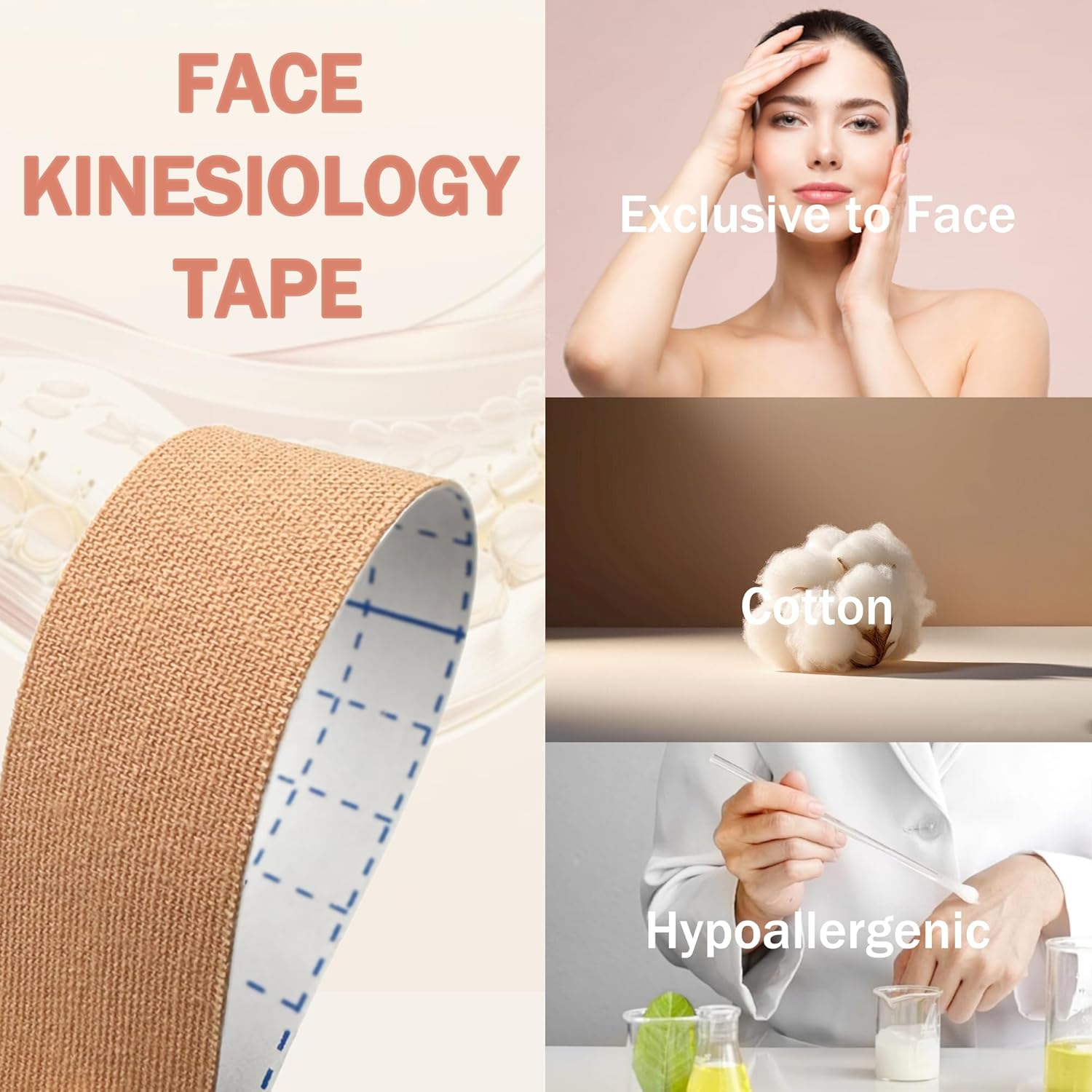 Face Tape, Facial Myofascial Lift Tape, Beauty Kinesiology Tape, Wrinkle Tape for Fine Lines, Crow'S Feet, Non-Invasive Natural Wrinkle Reduction Smoothing Patches 5Cm*5M image number 2