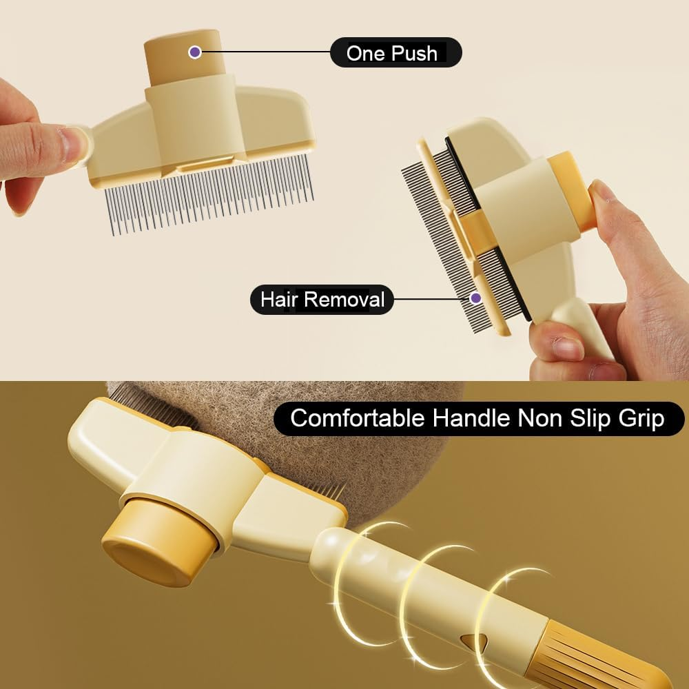 Care Equipment for Pets, Self-Cleaning Flea Comb, Flea Comb for Cats, Self-Cleaning Pet Comb with Release Button, Removes Knots and Loose Hair (Green + Yellow) image number 4