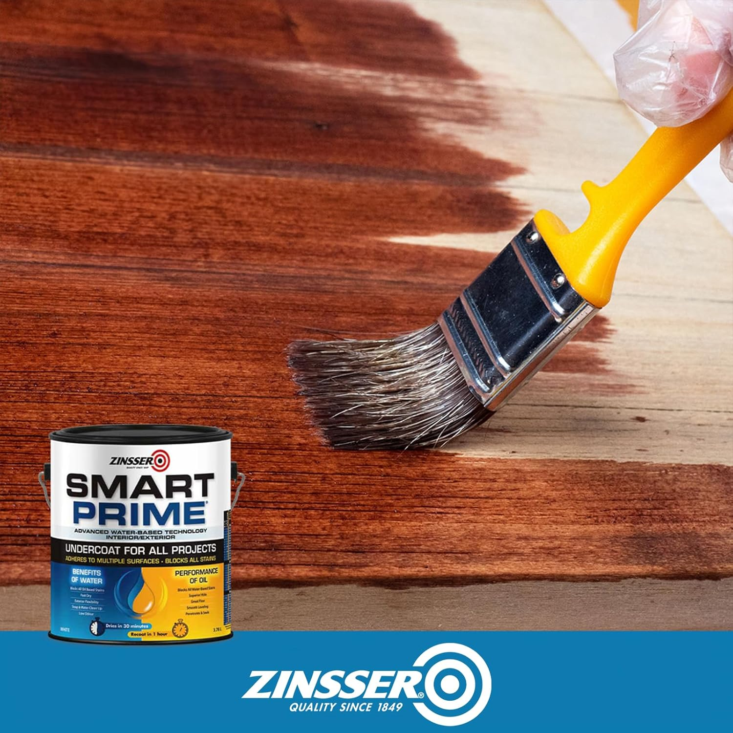 Zinsser Smart Prime Interior & Exterior Primer | Low VOC, Water-Based, Oil-Like Performance | Stain Blocking, Mould Resistant | Ideal for Walls, Trim, Ceilings, and More, White, 1 Litre image number 3