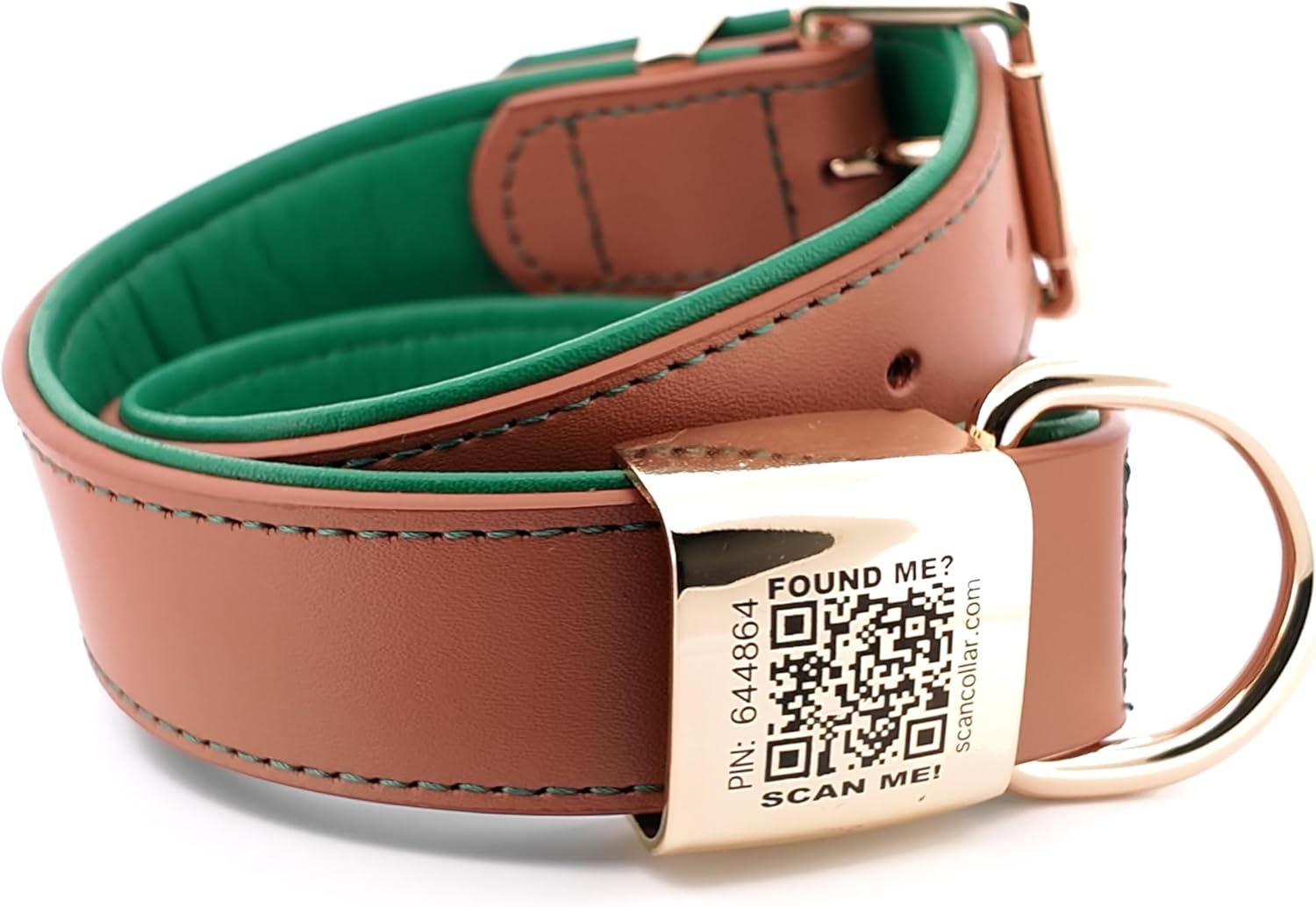 Scancollar QR Code Pet ID Genuine Leather Smart Collars with Location Tracking with Pet Online Profile, Soft Padded, Stylish, Breathable for Small Medium Large Dogs (Large, Pink & Violet)