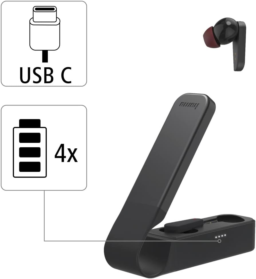 Hama Bluetooth Headphones Spirit Pocket (In-Ear Headphones with Microphone, True Wireless Earbuds with Charging Station, Especially Light, Running Time 30 Hours, Wireless Headphones with Voice