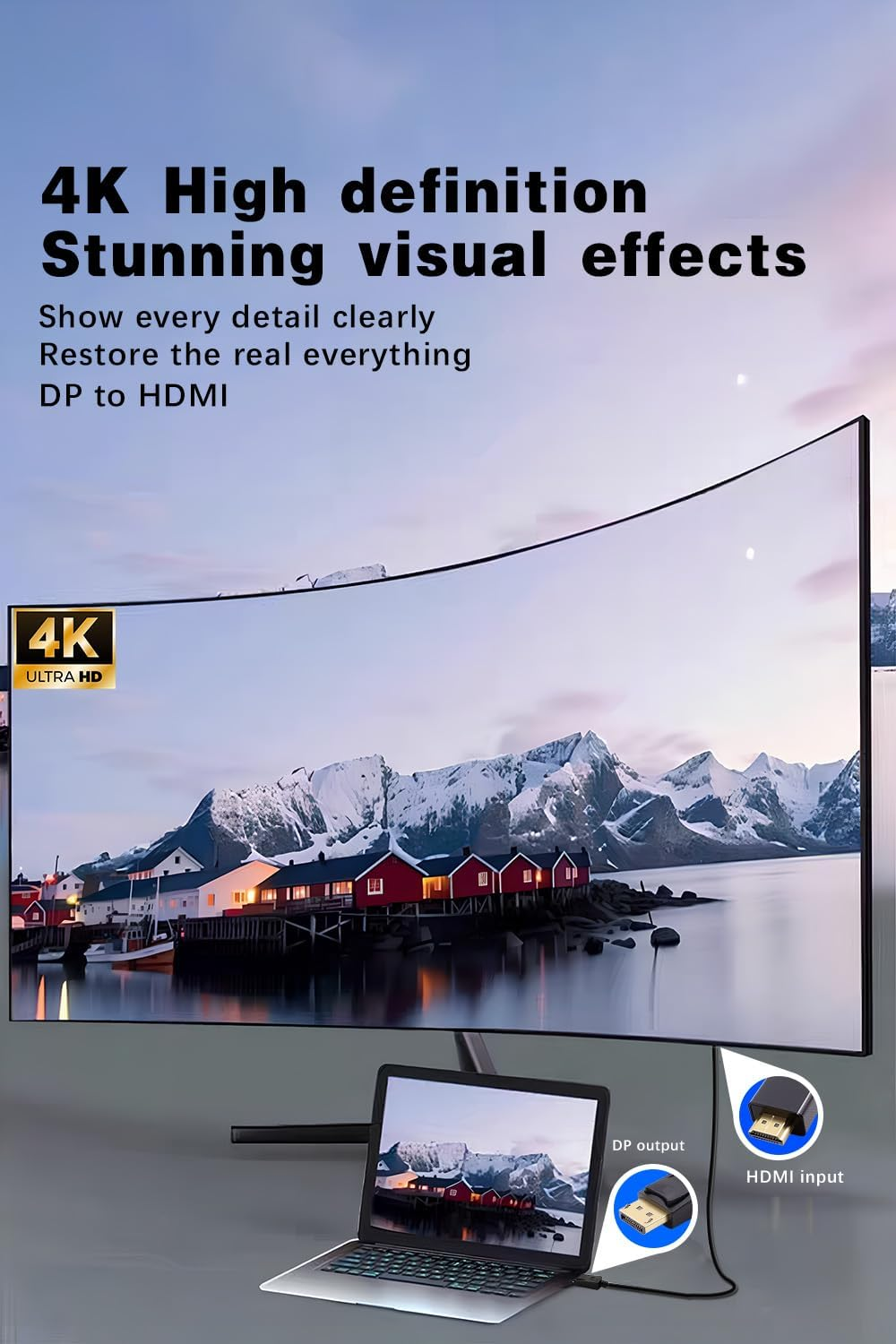 Duttek 4K Displayport to HDMI Cable 6Ft/1.8M, DP to HDMI Male Cable, Display Port to HDMI Cable Support 1080P@120Hz,1440P/2K@60Hz Uni-Directional for Desktop, Monitor, Projector image number 4