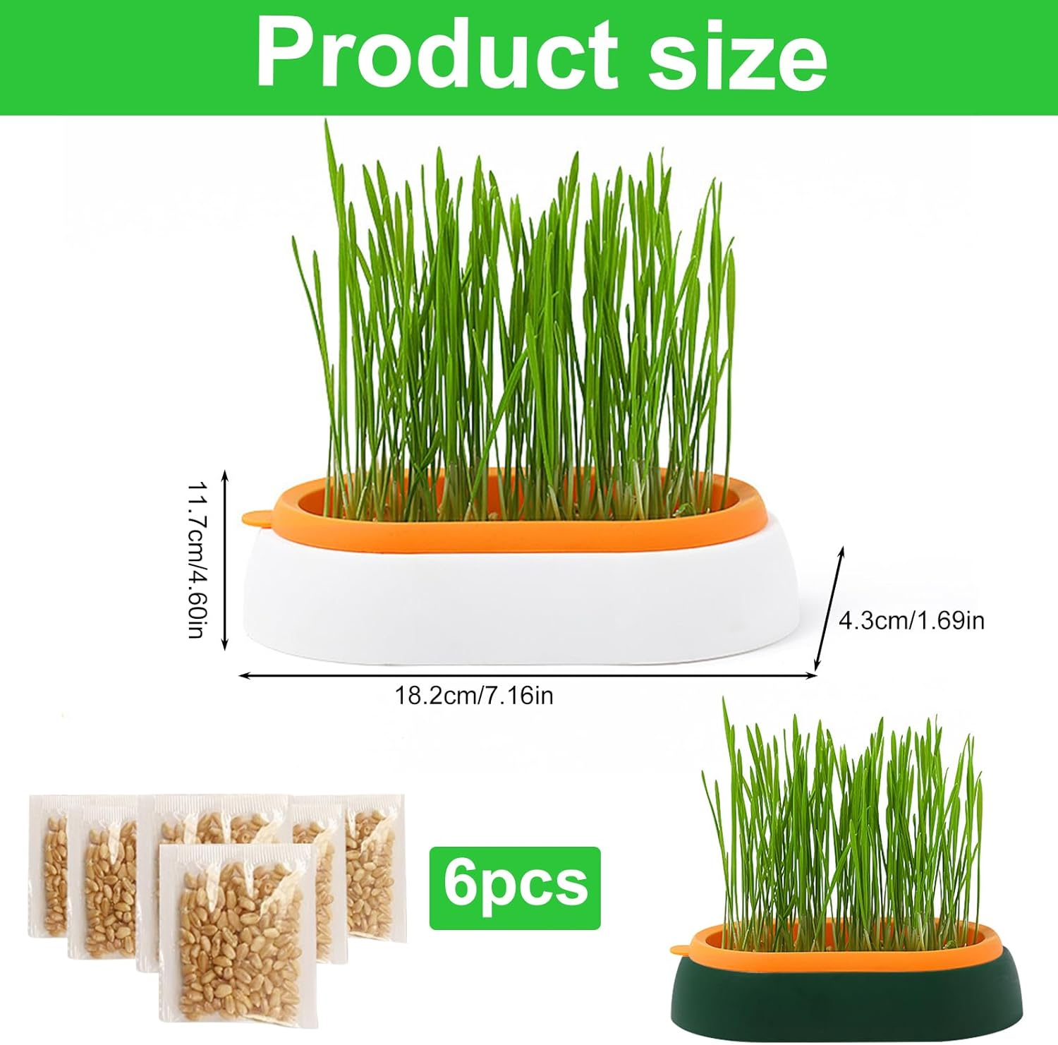 HOMURY Cat Grass Tray Growth Set: Plastic Comfortable Cat Grass Case, 2 Pieces Hydroponic Cat Grass Box with 6 Bag Seed, Cat Grass Germination Tray for Cat Dogs Pets image number 2