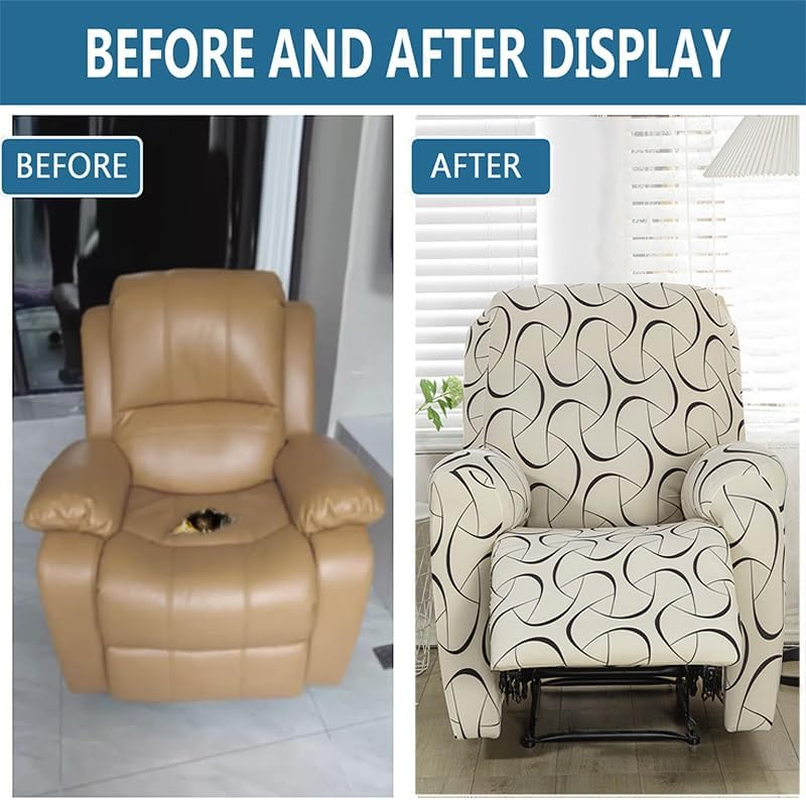 Stretch Recliner Cover 4 Pieces Printed Lazy Boy Chair Covers Recliner Sofa Slipcover Anti-Slip Fitted Furniture Protector with Elastic Bottom (Color : #25) image number 3