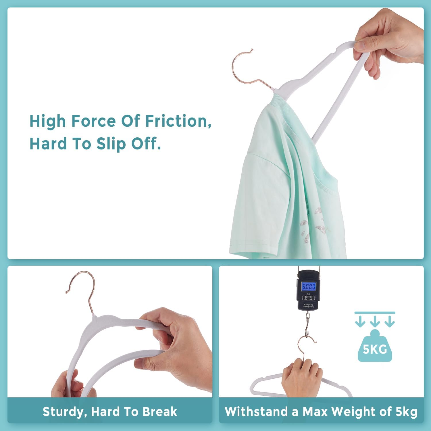 Tonswachic Kids Velvet Hangers - 11 Inch Non Slip Toddler Hangers - 50 Pack with 10 Finger Clips, White