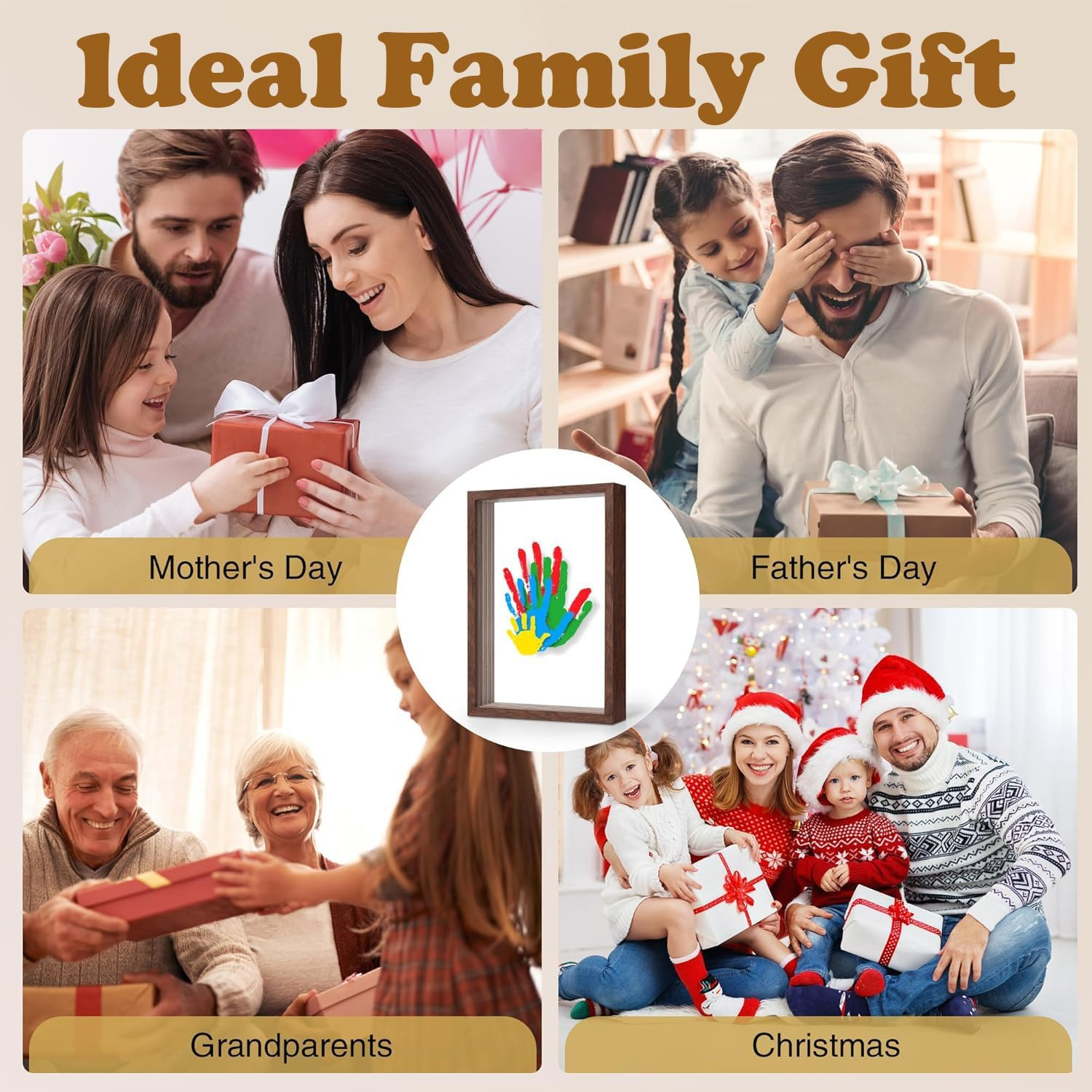 Xiwerhll Family Handprint Kit, Baby Hand and Footprint Kit DIY Handmade Keepsake Wooden Frame Gifts for New Parents for Grandparent Mother'S Day Anniversary Day Father'S, 6 Non -Toxic Paints