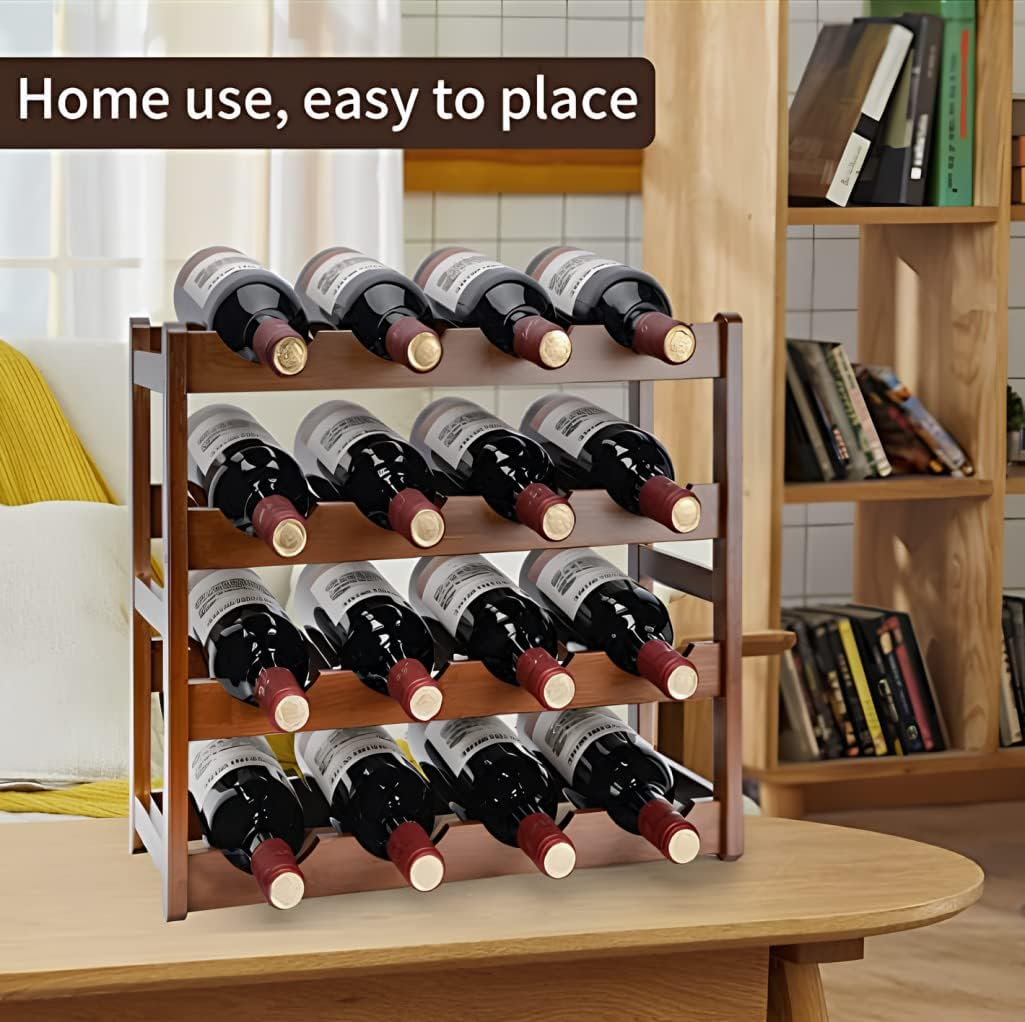 4 Tiers Bamboo Wine Rack, Wooden 16-Bottle Display Wine Bottle Storage Holder, Freestanding Bottle Bar for Home Kitchen Cabinet image number 1