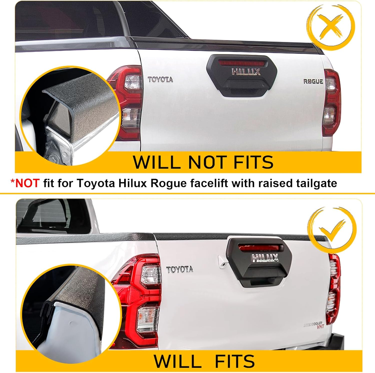 SUERAUTO4X4 Tailgate Protector Rail Guard Cap Cover for Toyota Hilux 2021-2025 N80 Facelift Accessories, Textured Matte Black Rear Tailgate Cap Cover Trim Car Exterior, 1PC image number 4