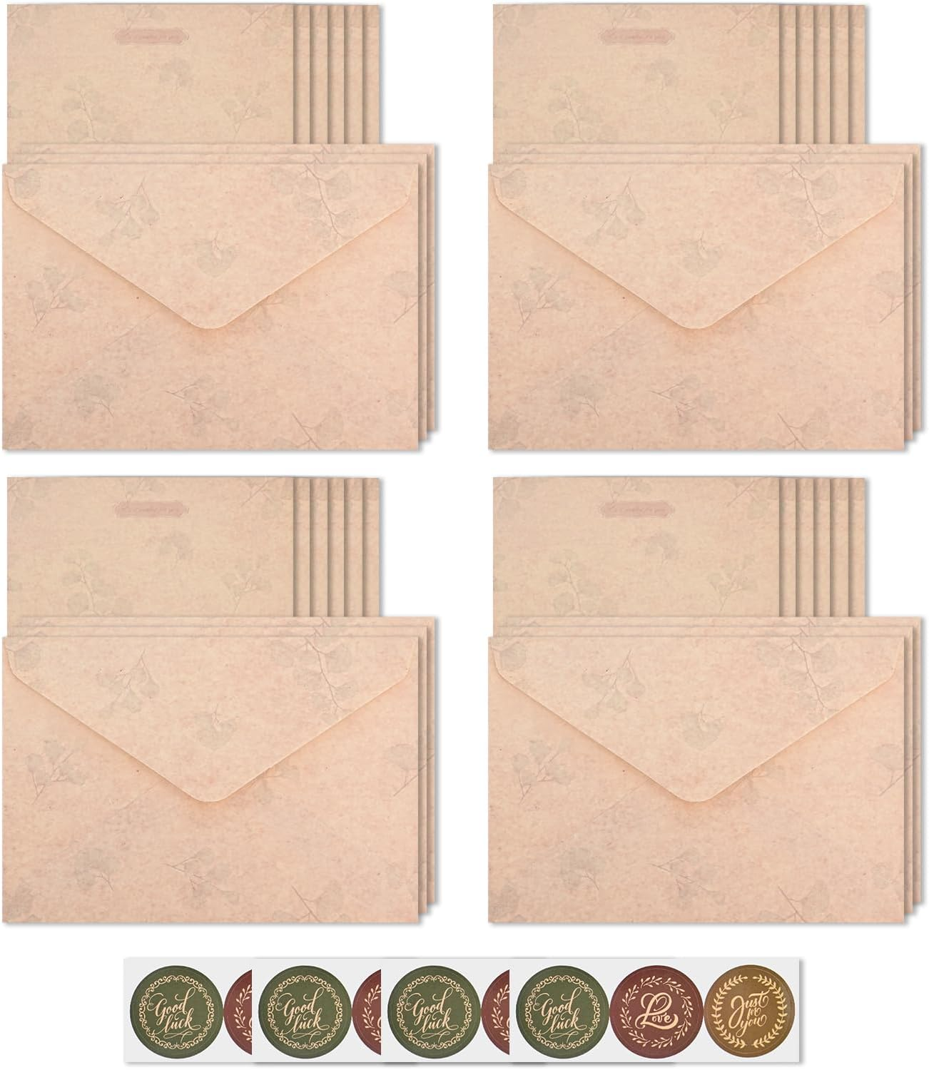 BAYTORY 48Pcs Stationery Paper and Envelopes Set, Vintage Style Love Letter Papers, Letter Writing Kit, 24 Paper Sheets + 12 Envelopes (Leaf) image number 2