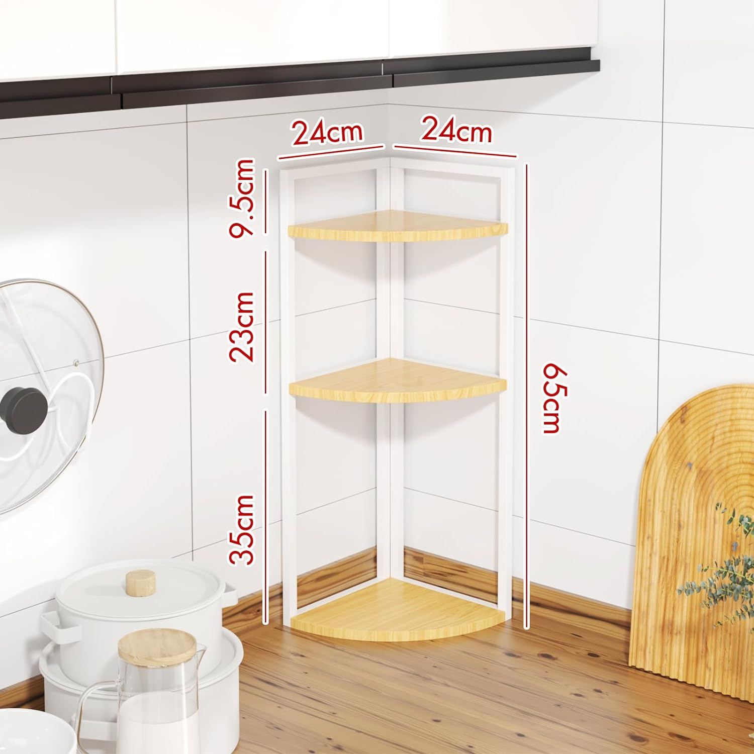 Joiena 3-Tier Desktop Bookshelf, Corner Shelf, Multipurpose Corner Display Rack Industrial Storage Corner Shelving for Bedroom, Living Room, Kitchen, Small Space (White) image number 1