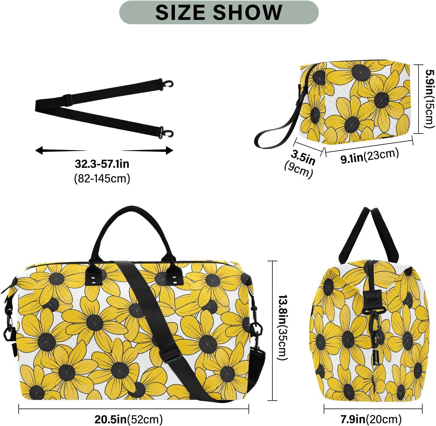 Travel Duffel Bag Black-Eyed Susan Simple Line Art Valentinesne'S Day Travel Weekender Gear Bag with Toiletry Bag for Airplane Traveling Multifunctional Bolso Para image number 6
