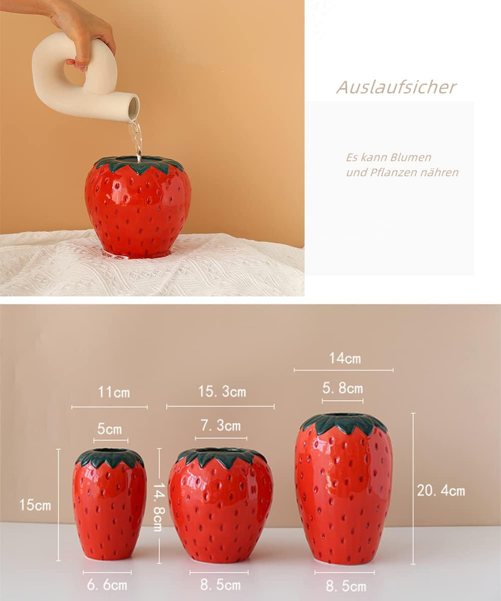 Ceramic Vases Strawberry Decorative Flower Vase Strawberry Table Vase for Pampas Grass Flowers Dried Flowers Modern Vases for Table Decoration Wedding Tulip Vase 15 X 15 X 15 Cm image number 5