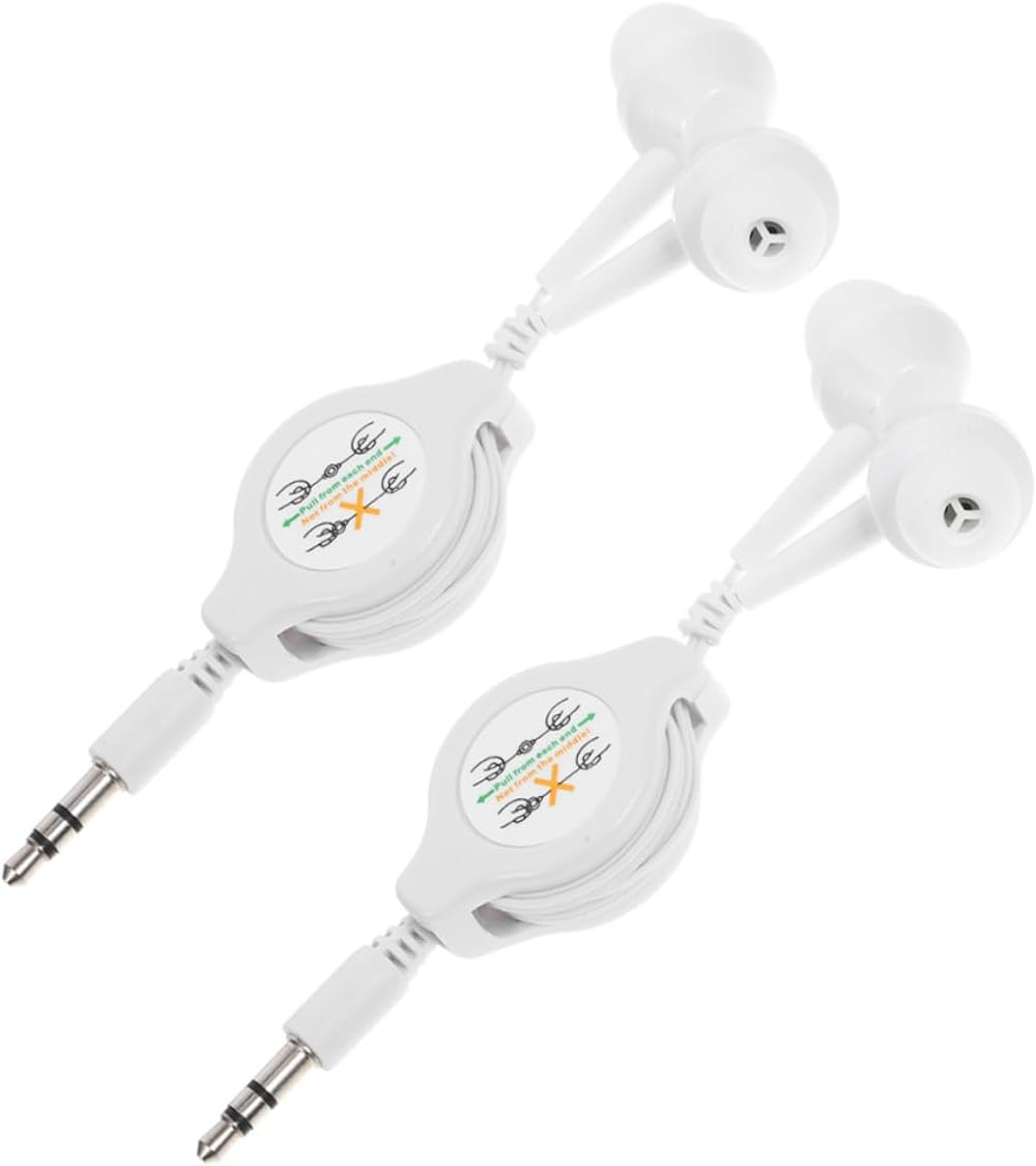Kisangel 2Pcs Retractable In-Ear Earphones with Elastic Stretch Design Noise Reduction Lightweight Portable Earbuds for Travel Workout and Everyday Use