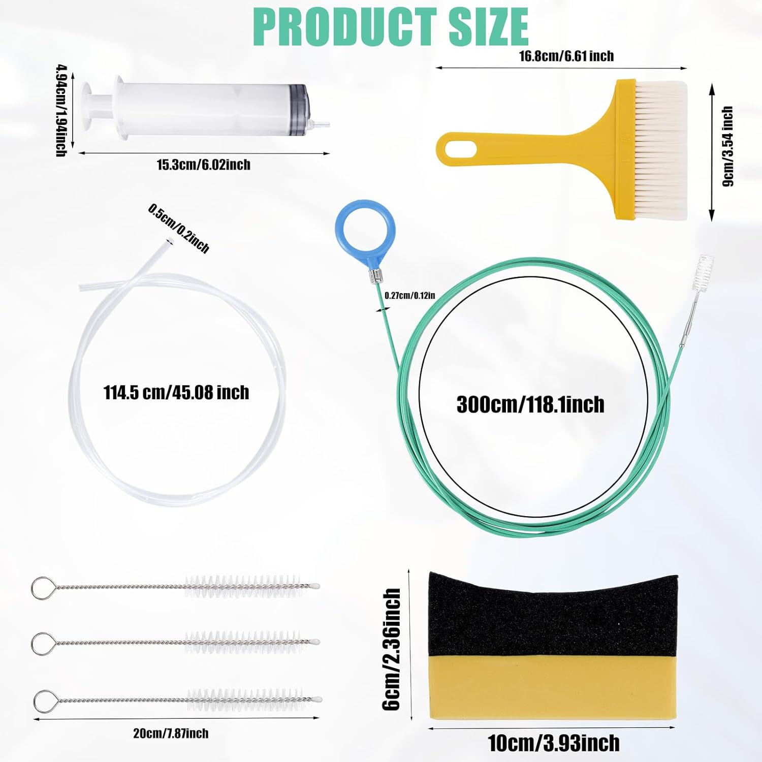 Auto Sunroof Drain Cleaning Tool, 118In Long Tube Cleaner Include Syringe, Syringe Hose, Cleaning Brush, Sponge, Brush, Use for Car Wiper Sunroof Trunk Drain Hole image number 1