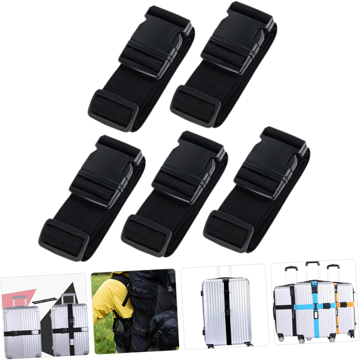 DIKACA 5Pcs Adjustable Luggage Straps with Buckle Travel Packing Suitcase Belt for Securing Bags Lightweight Tie down Straps for Backpacks Tents and Outdoor Use image number 1