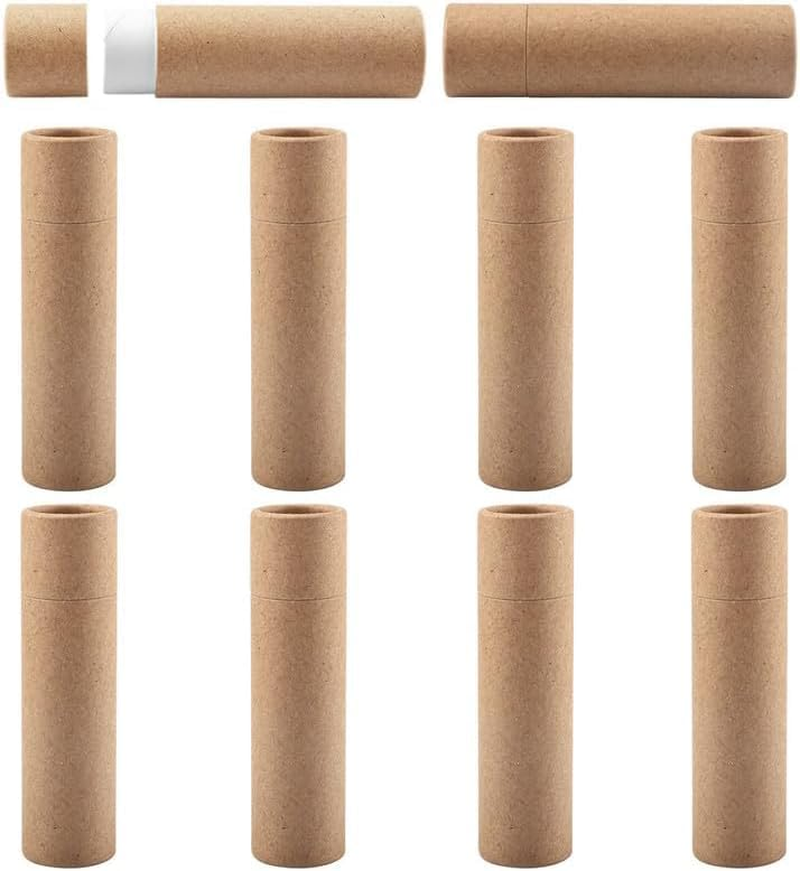 Paperboard Lip Balm Tubes, 10 Pcs Empty Kraft Paper Chapstick Tube Container, round Shap Empty Kraft Paper Jar Tube, Brown