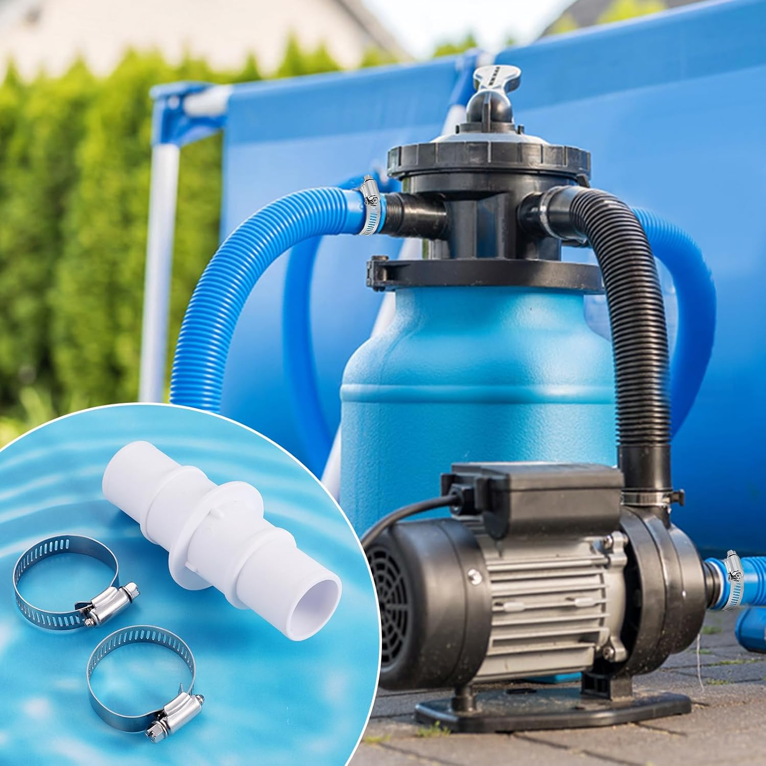 4Pcs Pool Hose Connector, 1-1/4" or 1-1/2" Hose Connector Coupling Fittings with 8Pcs Hose Clamps for Swimming Pool Vacuum Cleaners Filter Pump Hoses For/Polygroup/Intex Brand