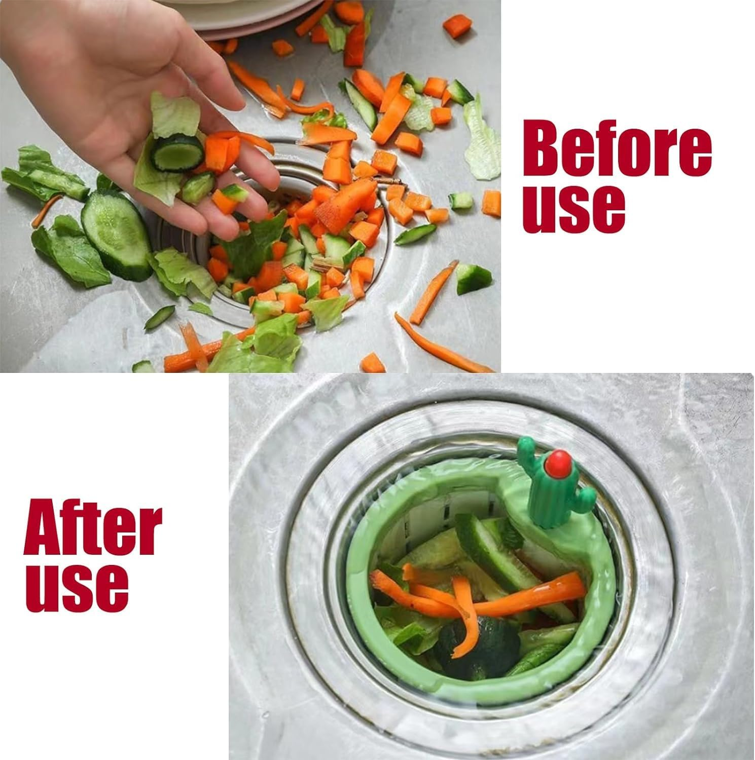 Cactus Kitchen Sink Drain Strainer,2Pcs Cactus Sink Draining Basket Filter Net Lifting Baskets,Multi-Functional Home Use Cactus Sink Draining Basket Filter Net Lifting Basket,Cactus Sink Filter Basket image number 3