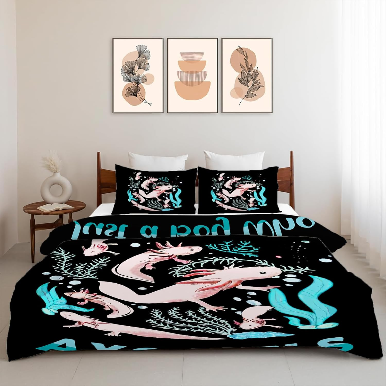 Cute Salamander Comforter Set Kawaii Axolotl Duvet Cover Axolotl Bedding Set Twin Full Queen King Size Animals Quilt Set for Boys Girls Kids Teenagers Adults Men Women with 2 Pillowcases 90"X90" image number 5