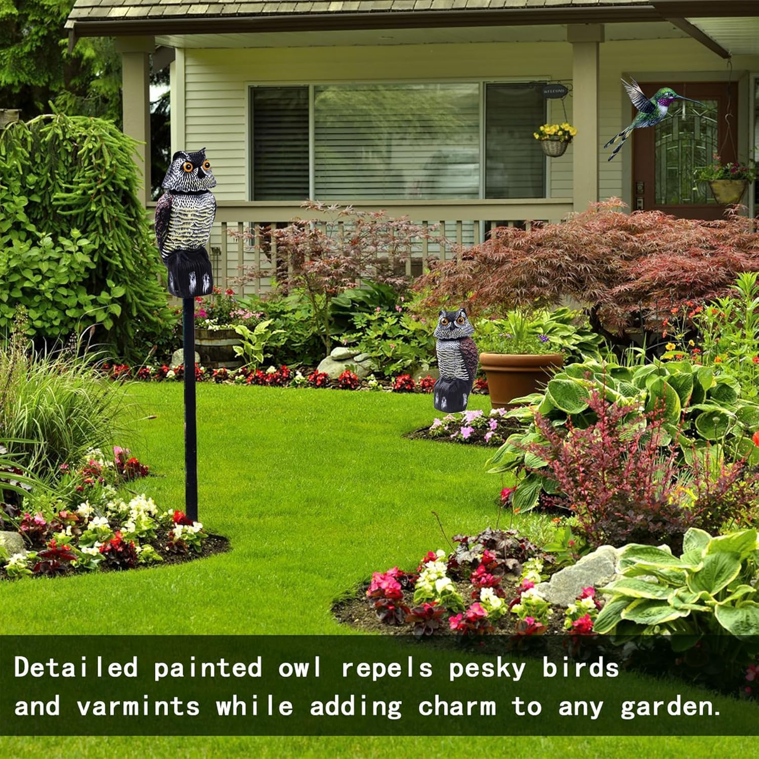 2 Pack Owls Decoy to Scare Birds Away Scarecrow Fake Owl with Rotating Head, Owl Decoys to Scare Birds Away, Nature Enemy Scarecrow Plastic Statues, Pigeon Deterrent Outdoor Yard, Garden Protectors image number 4