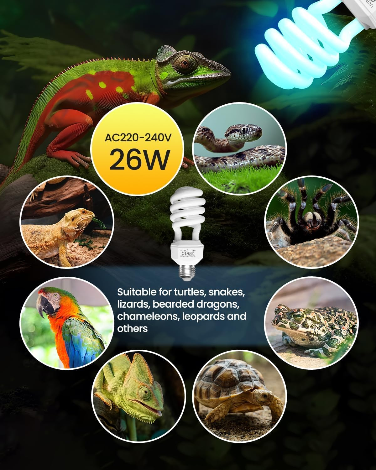 UVB Bulb E27 26 W AC220-240 V E27 UV UVB Reptile Terrarium Lamp Fluorescent Lamp UV UVB 5.0 Lamp Terrarium for Aquarium, Glass Container, Feeder, Turtle, Snake, Etc. (1 Piece)