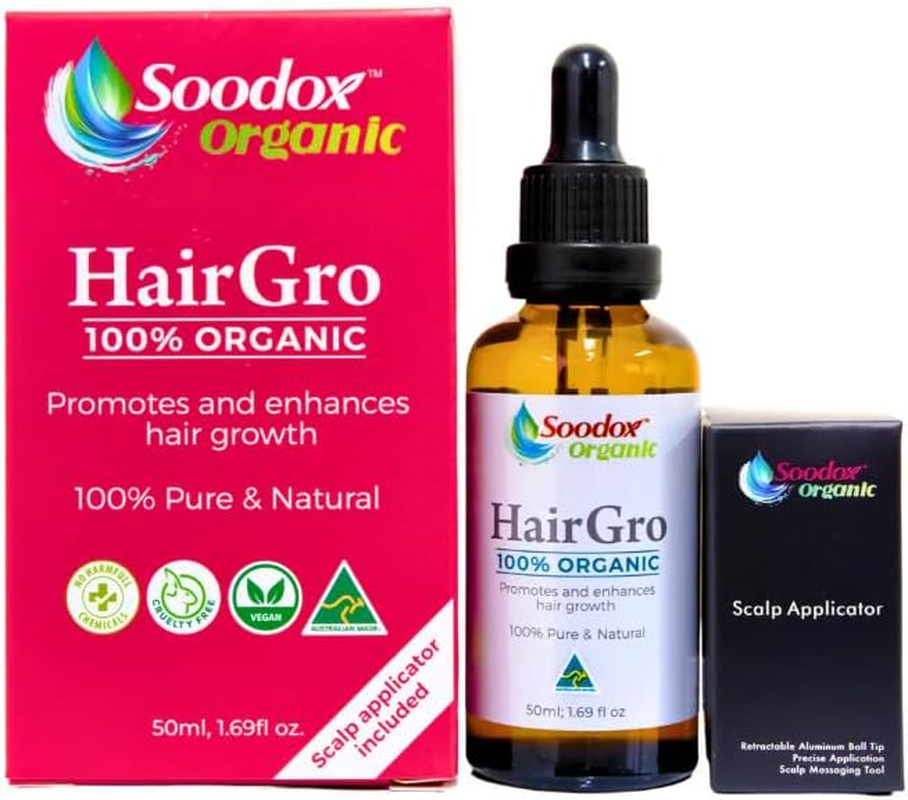 100% Organic Soodox Hairgro Oil 50Ml | Organic Hair Growth, Thickening, Scalp and Hair Strengthening Oil | All Organic Castor, Coconut, Avacado, Biotin, Rosemary Oil and Vitamin E | Includes Scalp Applicator image number 2