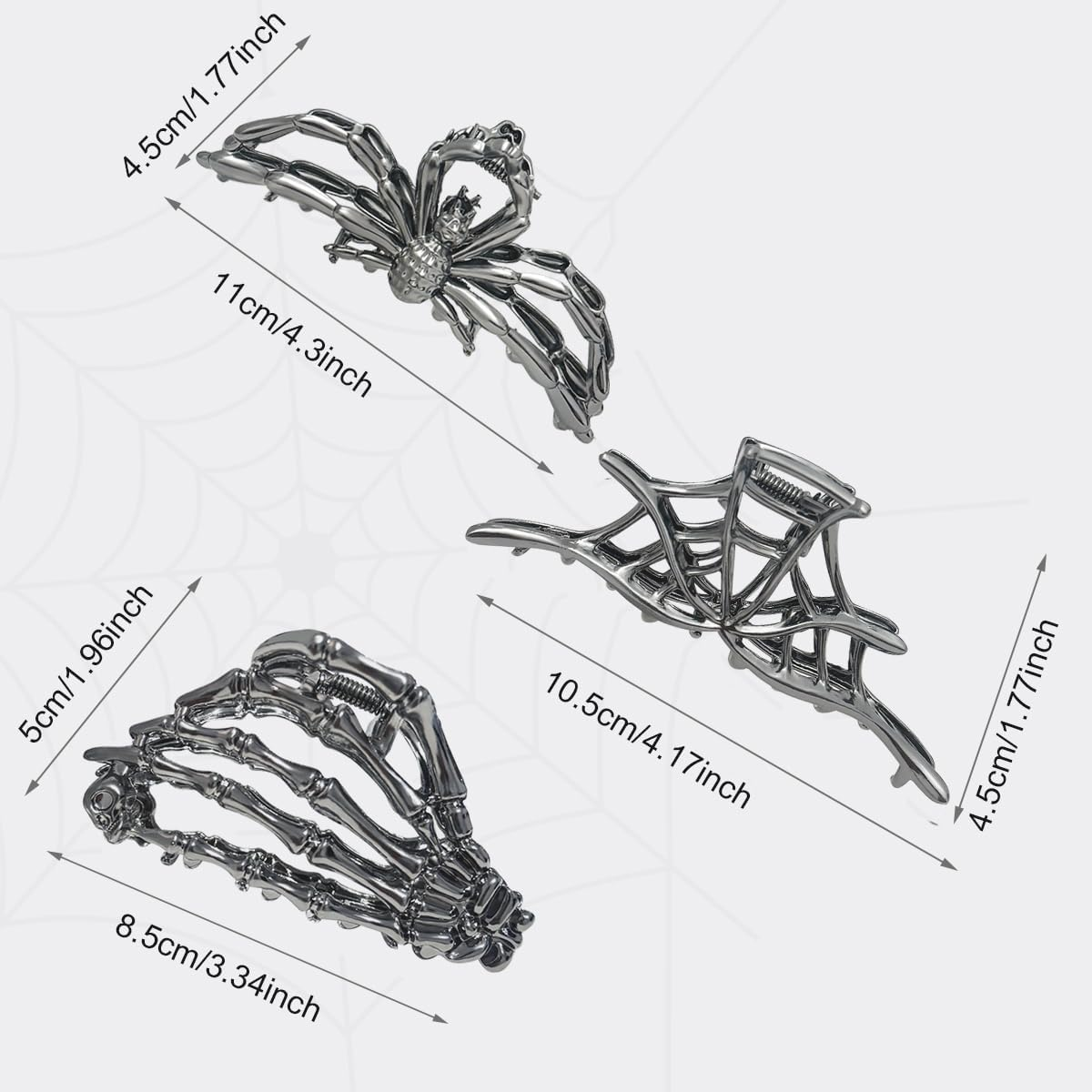 Pack of 3 Metal Hair Clips, Spider Hair Clips, Skull Claw Hair Clip, Non-Slip Claw Clip, Gothic Hair Clips, for Women, Girls, Halloween Hair Styling Accessories (B) image number 2