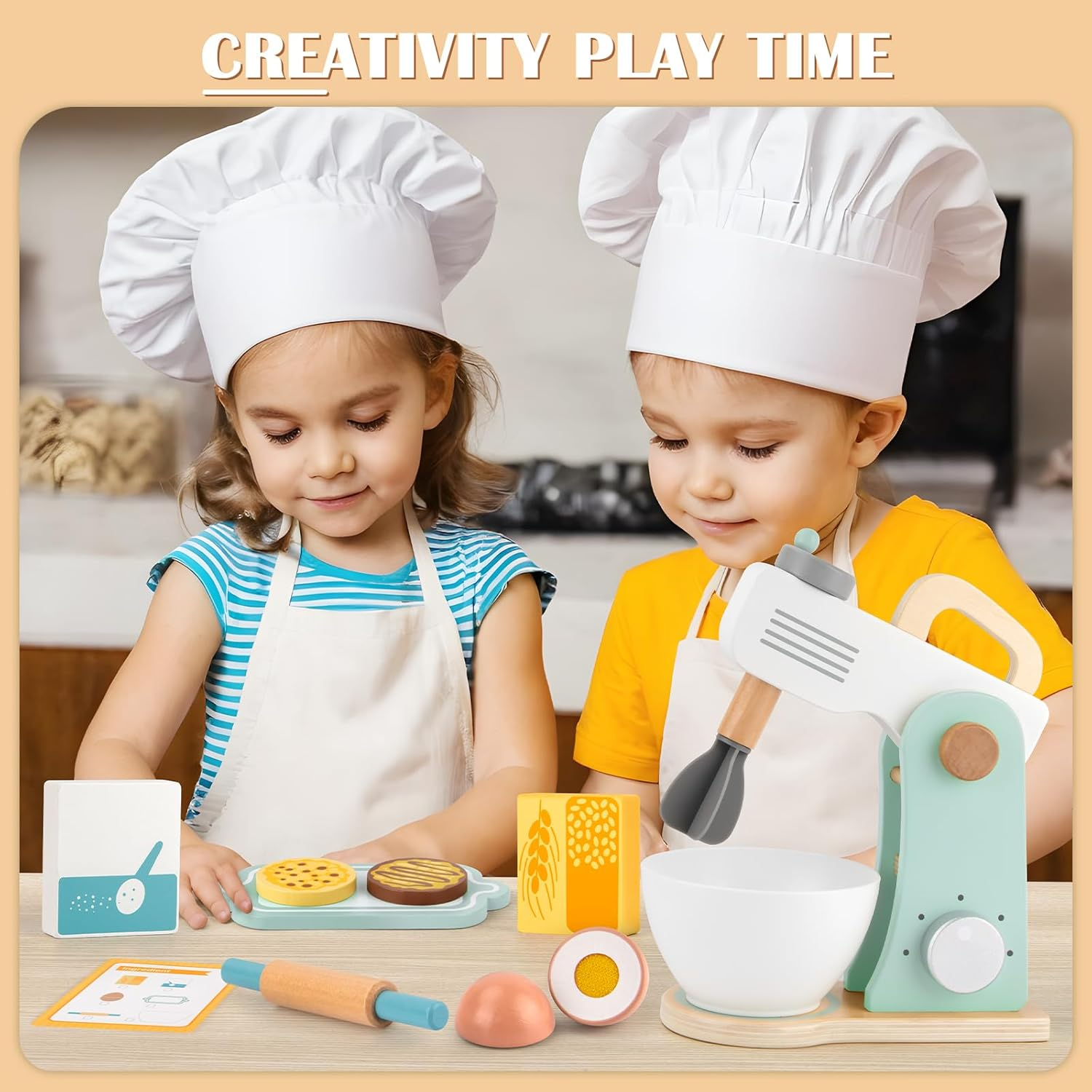 Tooky Toy TJ290 Wooden Baking Mixer Set: Quality Pretend Play Wooden Set for Ages 3+ image number 6