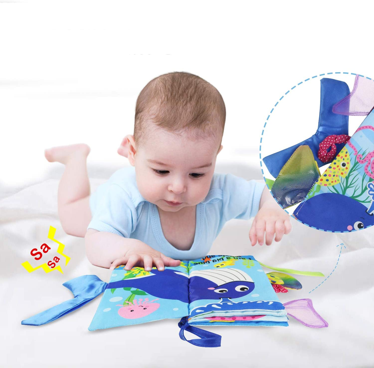Coolplay Soft Cloth Book Cartoon Animal Tails, Marine Animal Printed Fabric Cloth Book, Educational and Learning Soft Cloth Book for Babies image number 2
