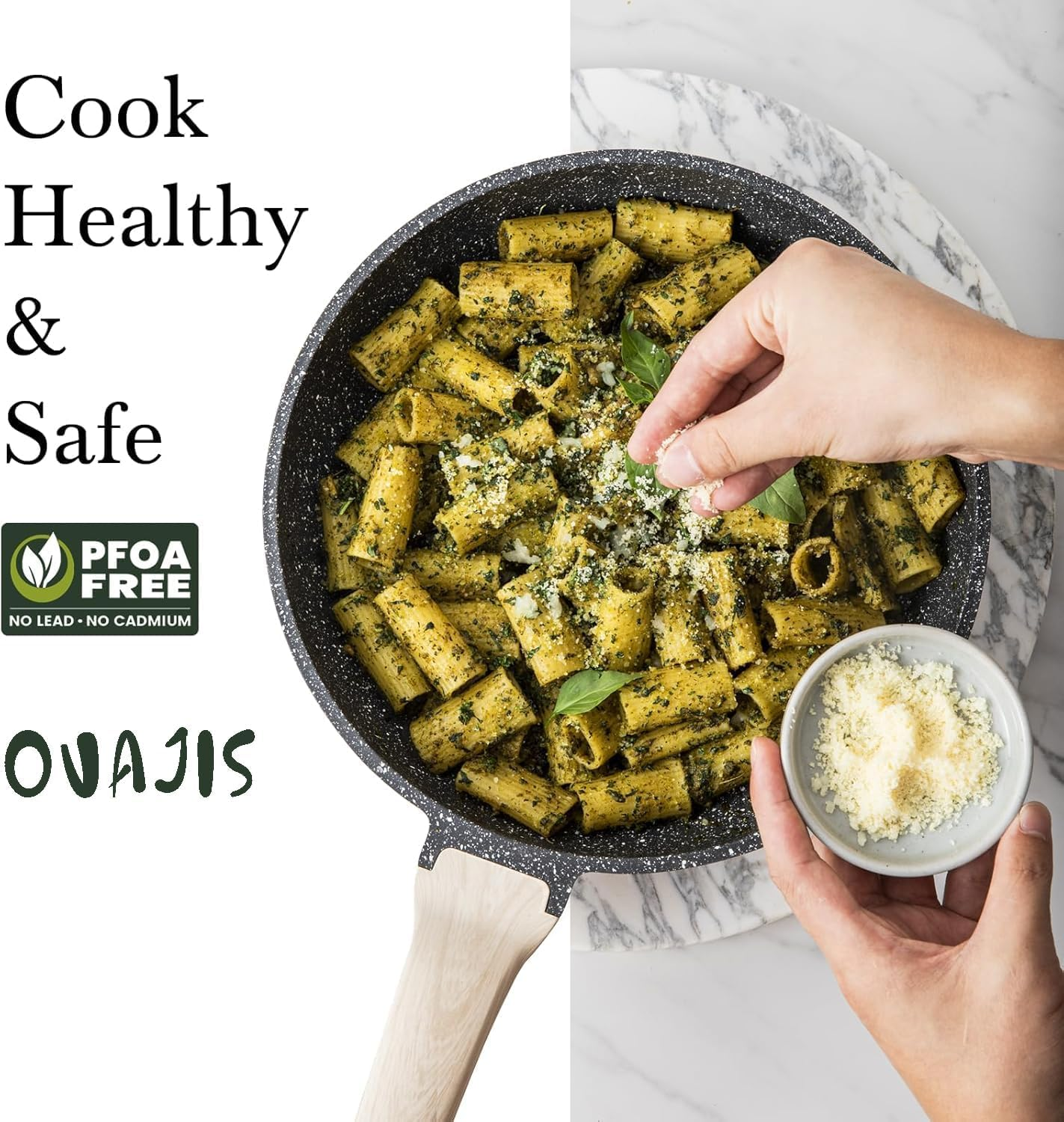 Granite Cookware Set 12-Piece, Healthy Pots and Pans Set, Non-Toxic Kitchen Cooking Set, with Anti-Scald Handle, PFAS PTFE PFOA PFOS Free, Black Granite Induction Cookware image number 6