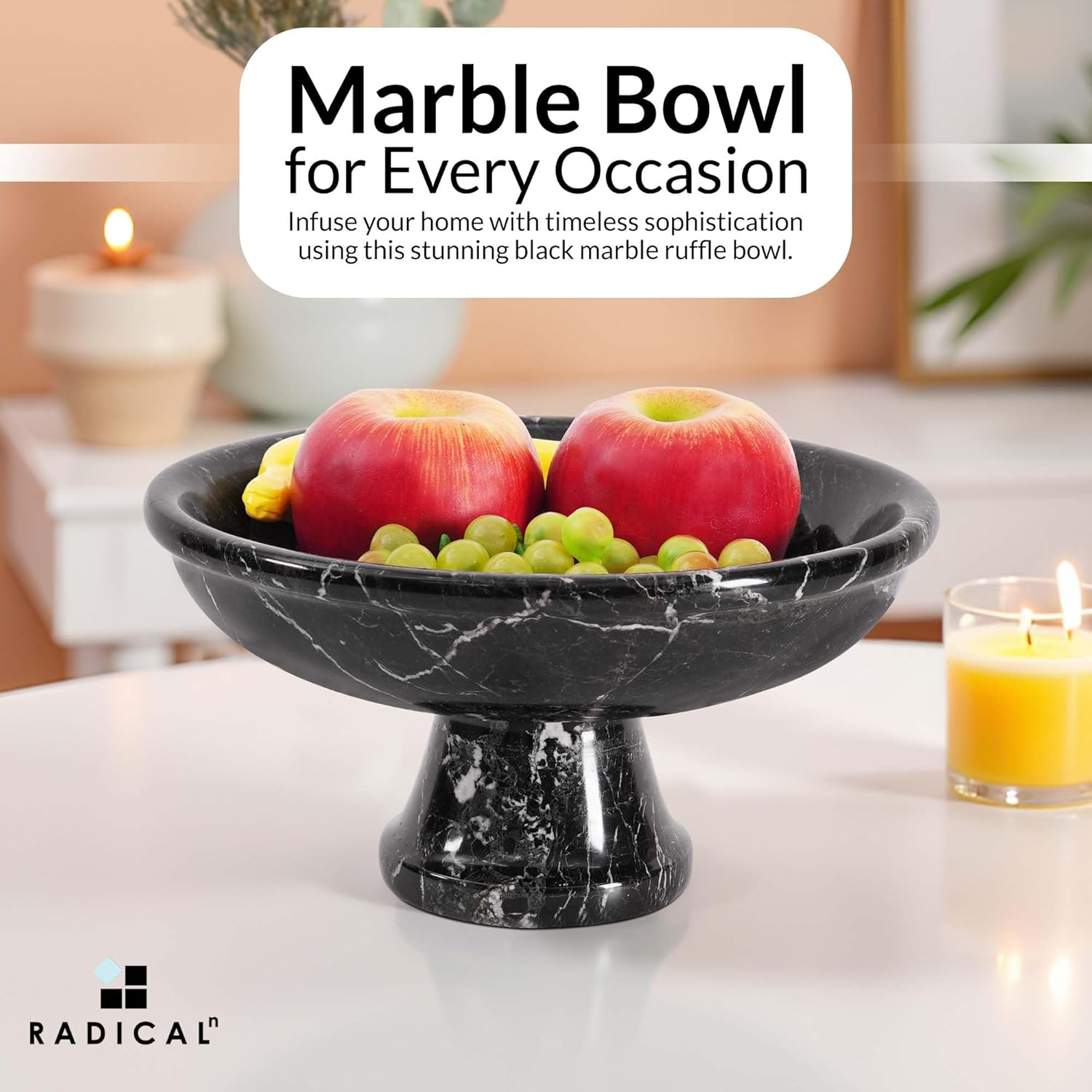 Radicaln Marble Fruit Bowl Black 10" Inches Handmade Fruit Bowl for Kitchen D&eacute;cor Fruits Holder for Dining Table Ideal Fruit Dishes image number 4